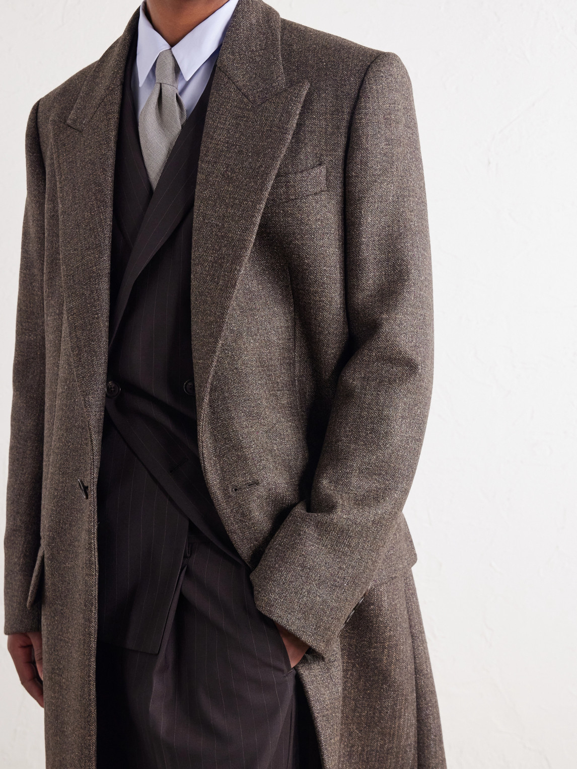 Checked Wool-Blend Twill Coat