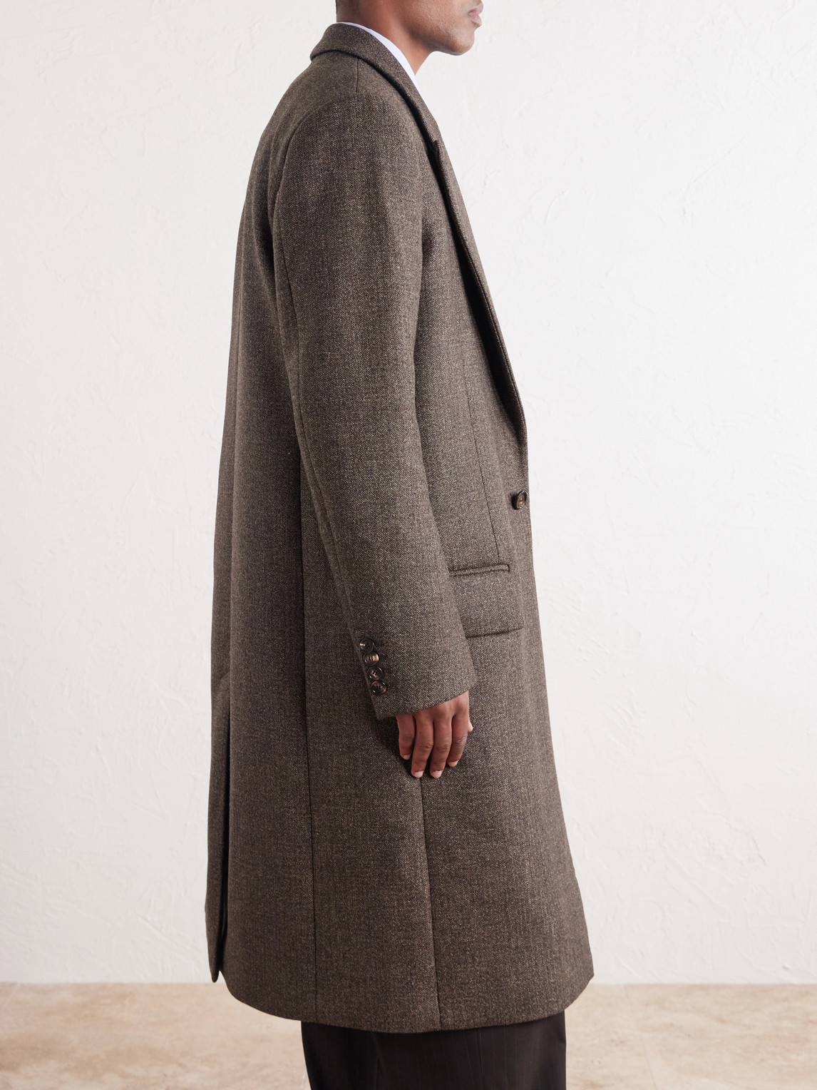 Checked Wool-Blend Twill Coat