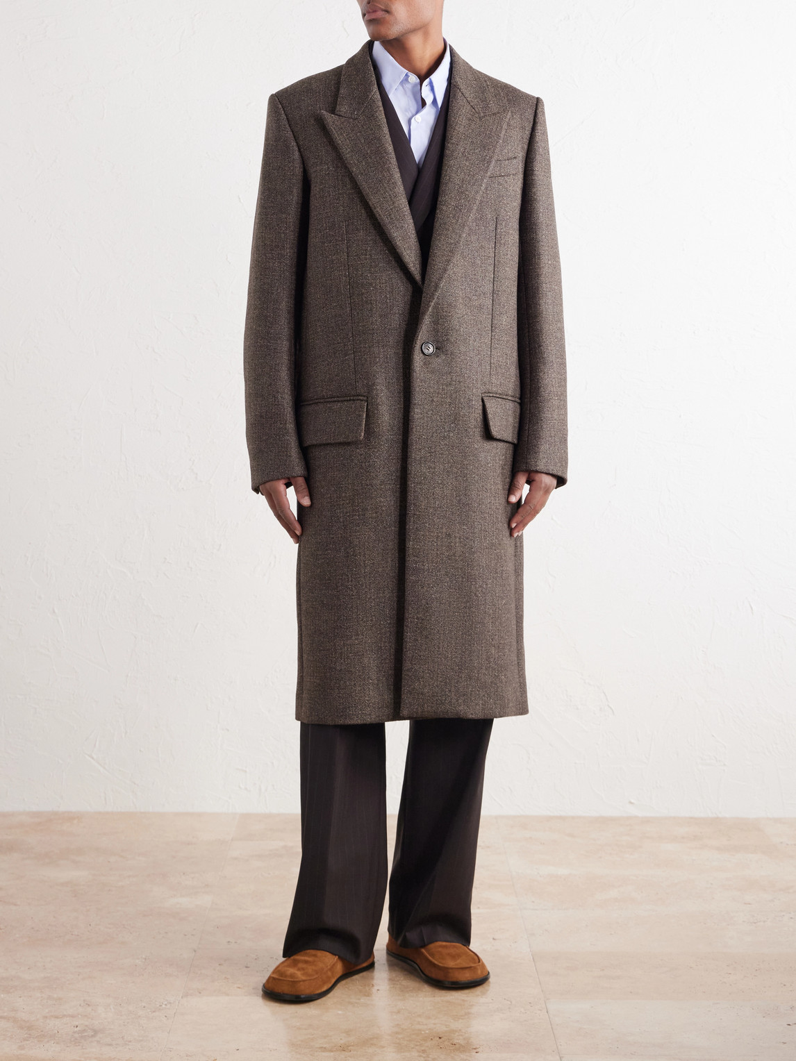 Checked Wool-Blend Twill Coat