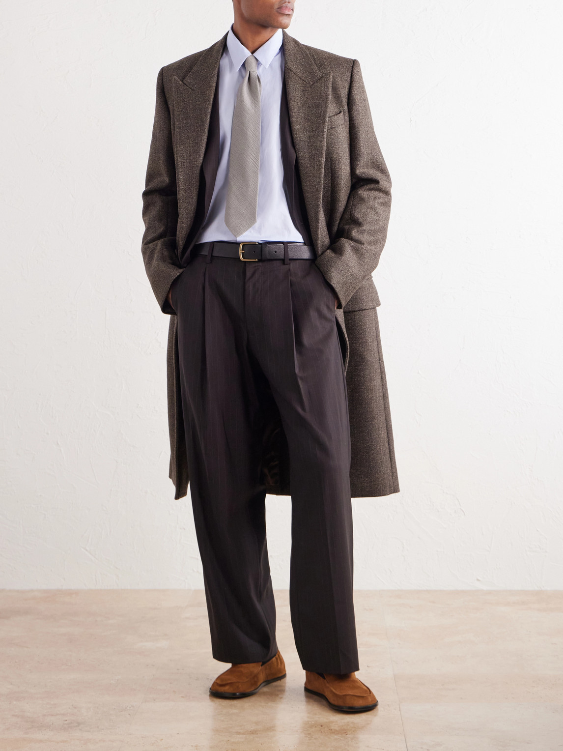 Checked Wool-Blend Twill Coat