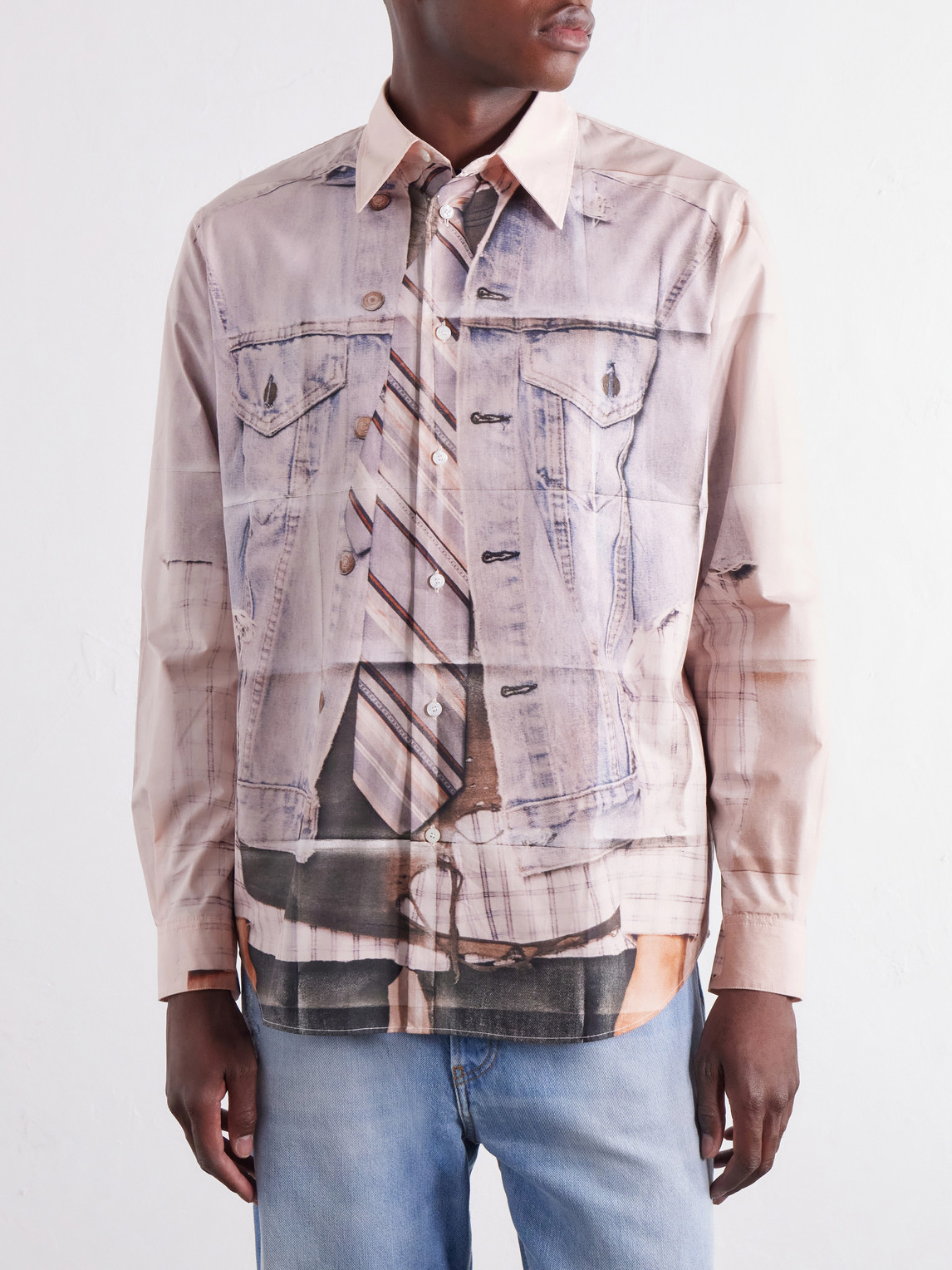 Trompe-L'Oeil Cotton-Poplin Shirt