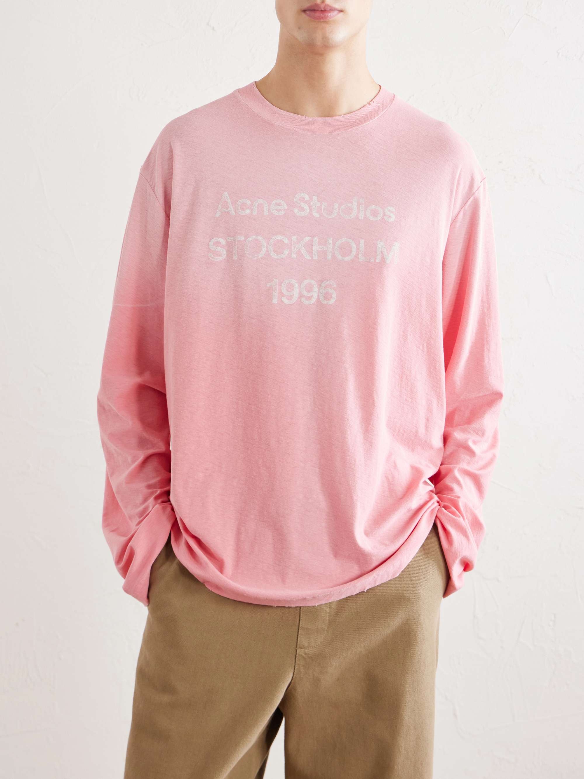 ACNE STUDIOS Edden U 1996 Logo-Printed Distressed Cotton and Hemp-Blend T-Shirt