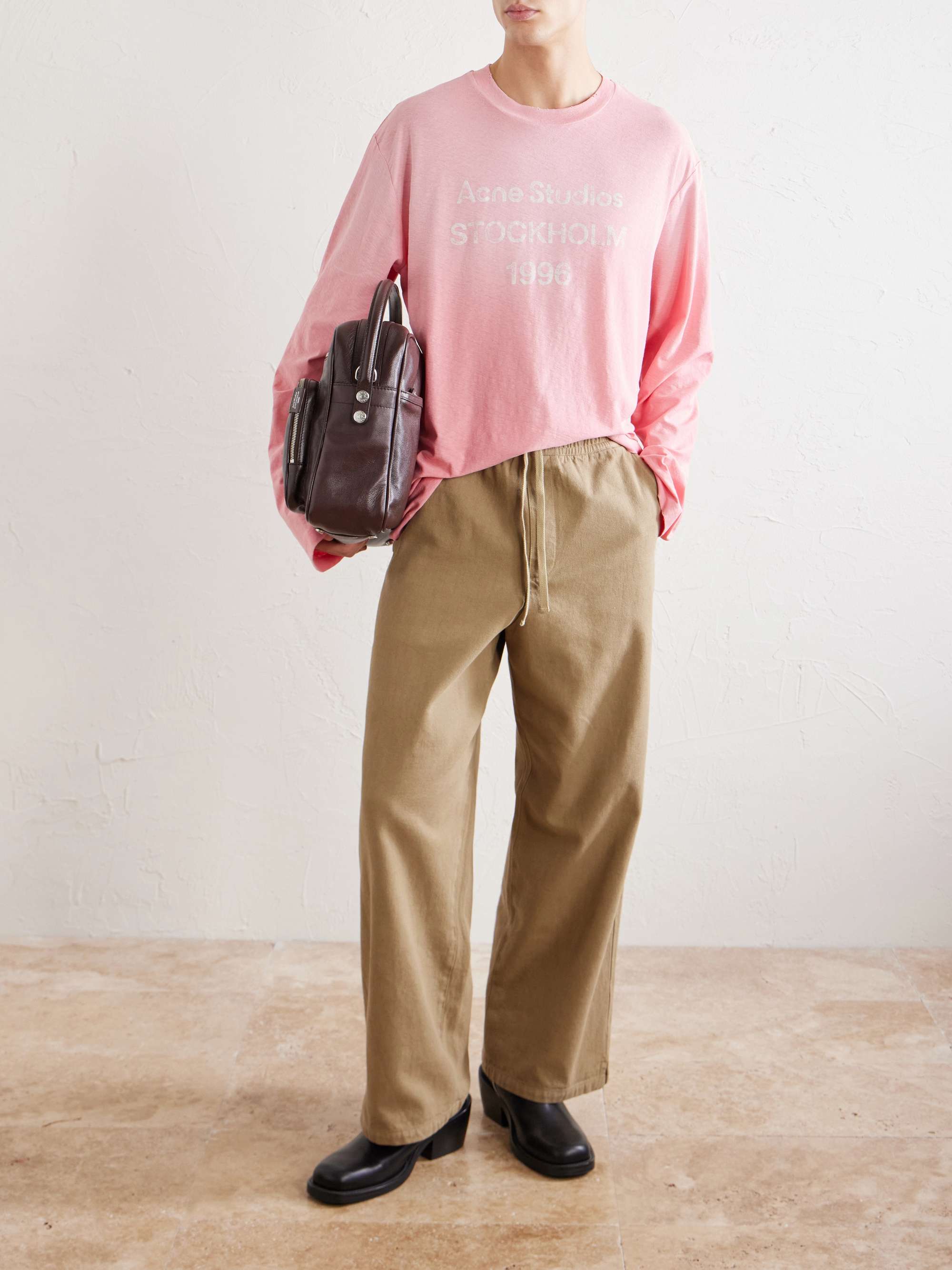 ACNE STUDIOS Edden U 1996 Logo-Printed Distressed Cotton and Hemp-Blend T-Shirt