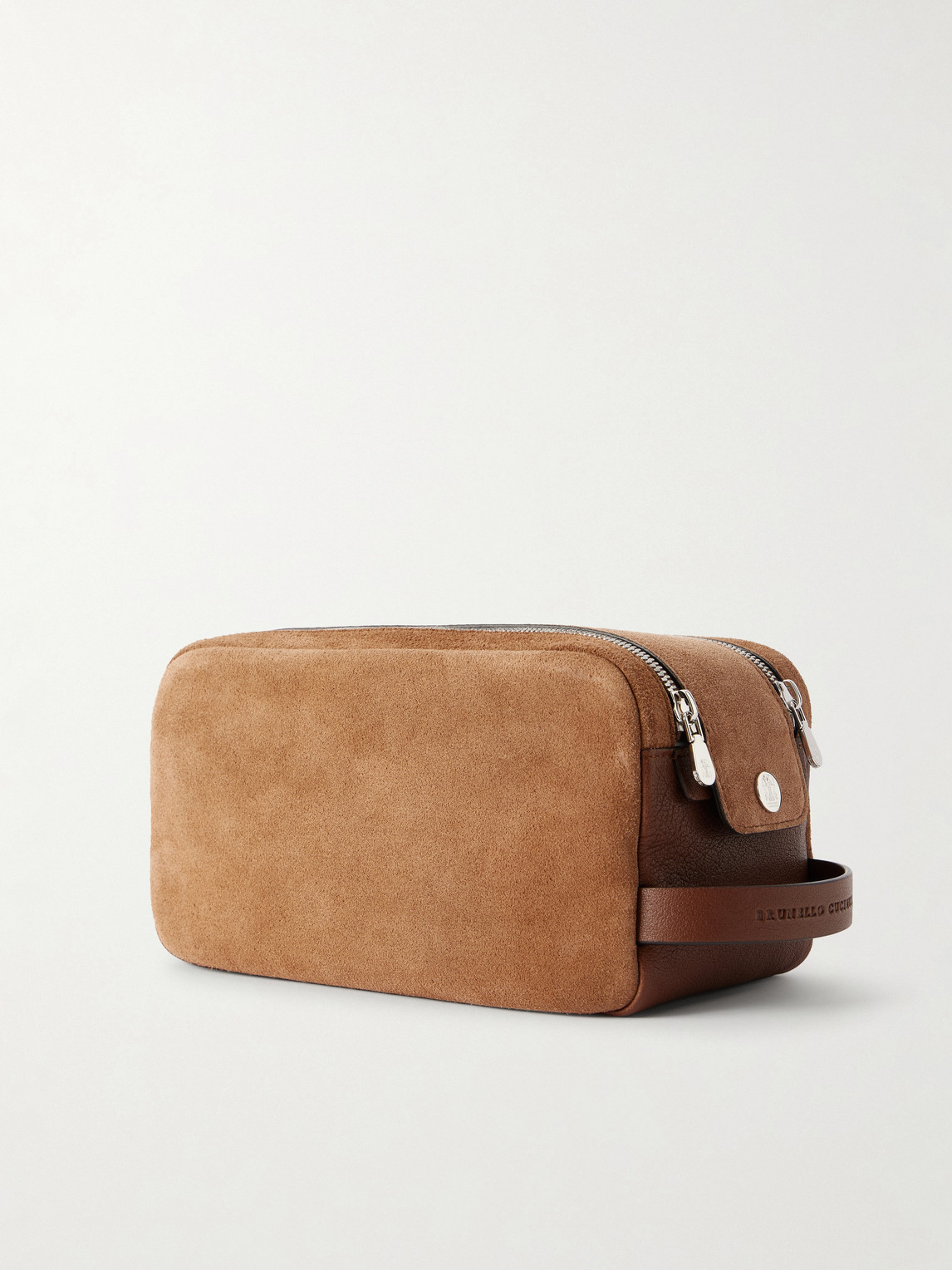 Brunello Cucinelli Leather-trimmed Suede Wash Bag In Brown