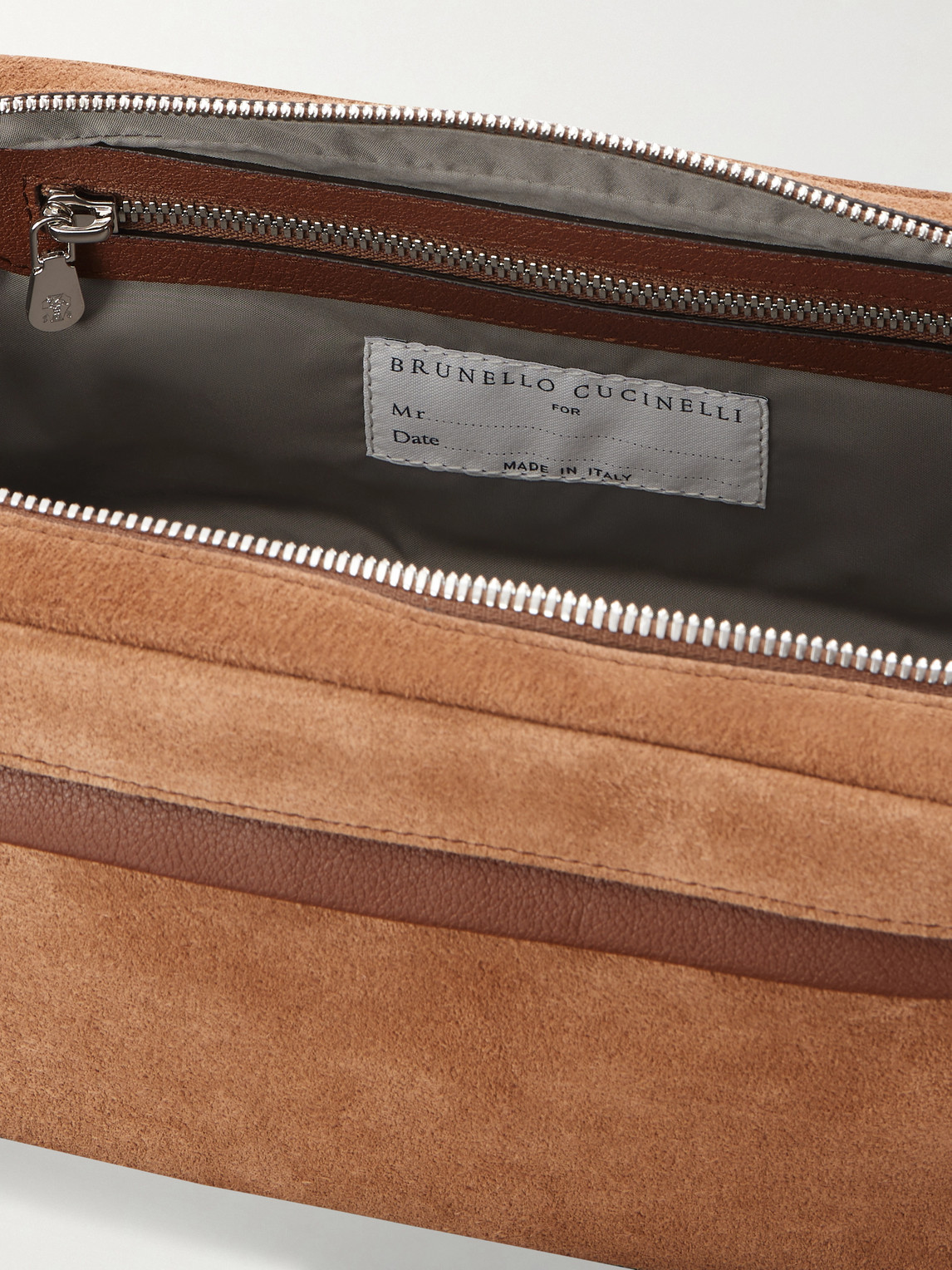 Brunello Cucinelli Leather-trimmed Suede Wash Bag In Brown