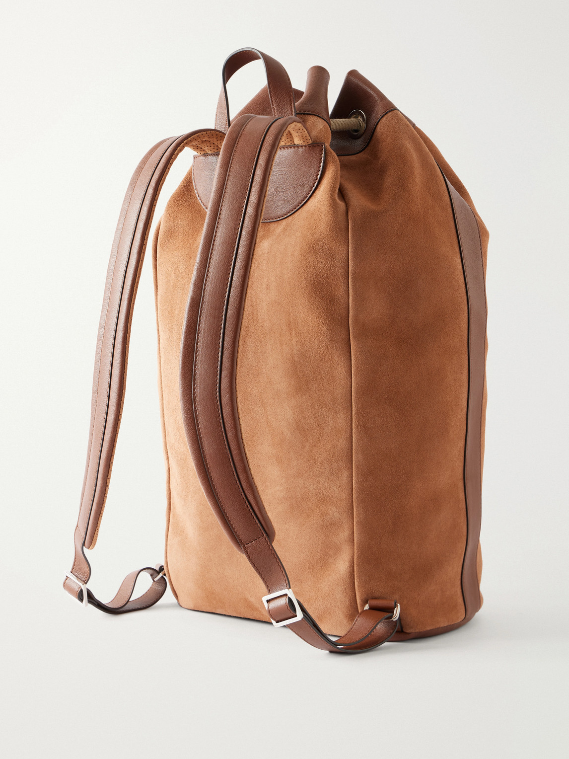  Brunello Cucinelli - Leather-trimmed Suede Backpack - Men - Brown 