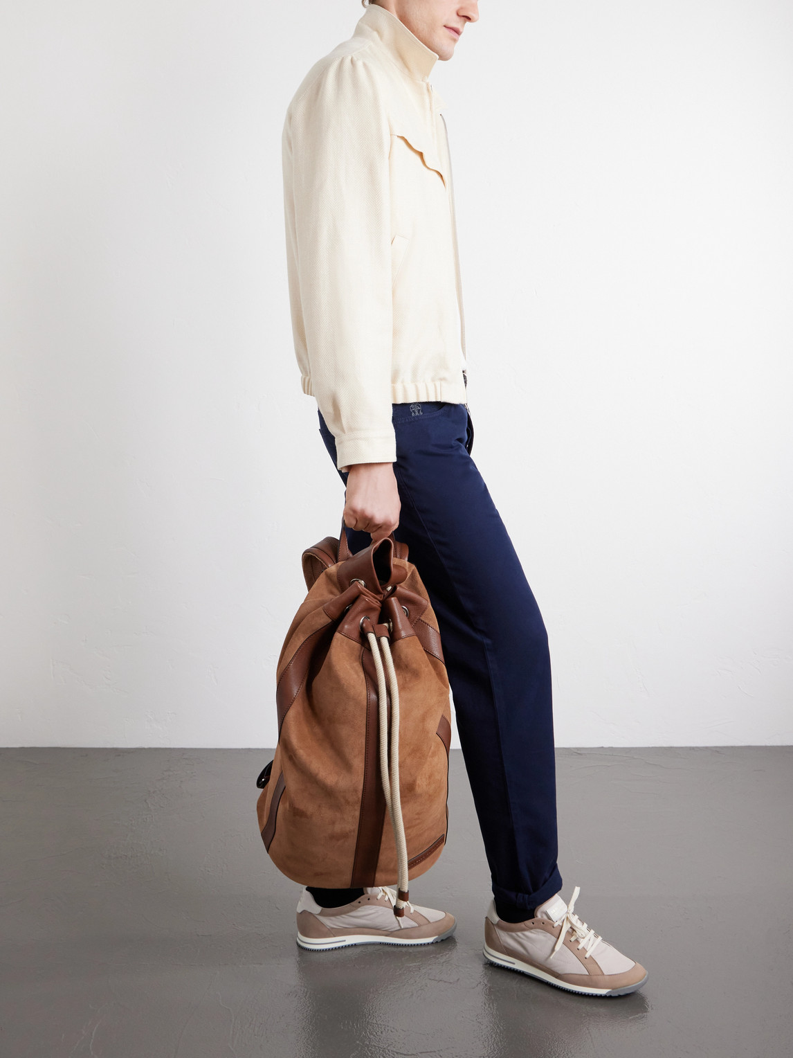  Brunello Cucinelli - Leather-trimmed Suede Backpack - Men - Brown 