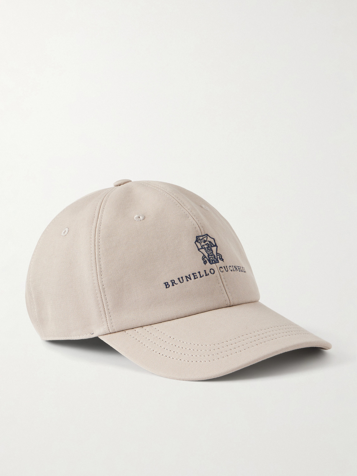 Brunello Cucinelli Logo-embroidered Leather-trimmed Cotton-twill Baseball Cap In Neutrals