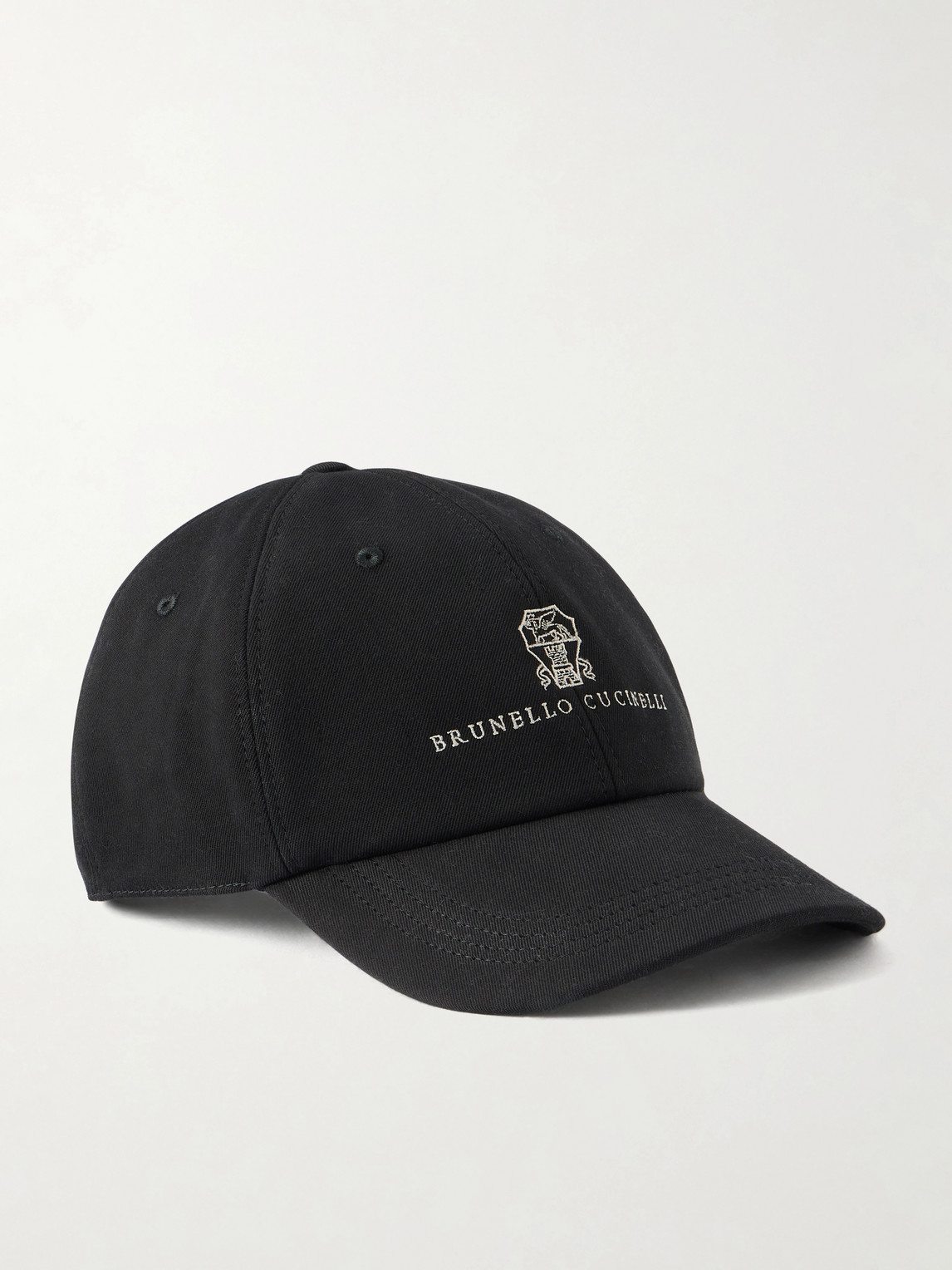 Brunello Cucinelli Logo-embroidered Leather-trimmed Cotton-twill Baseball Cap In Black