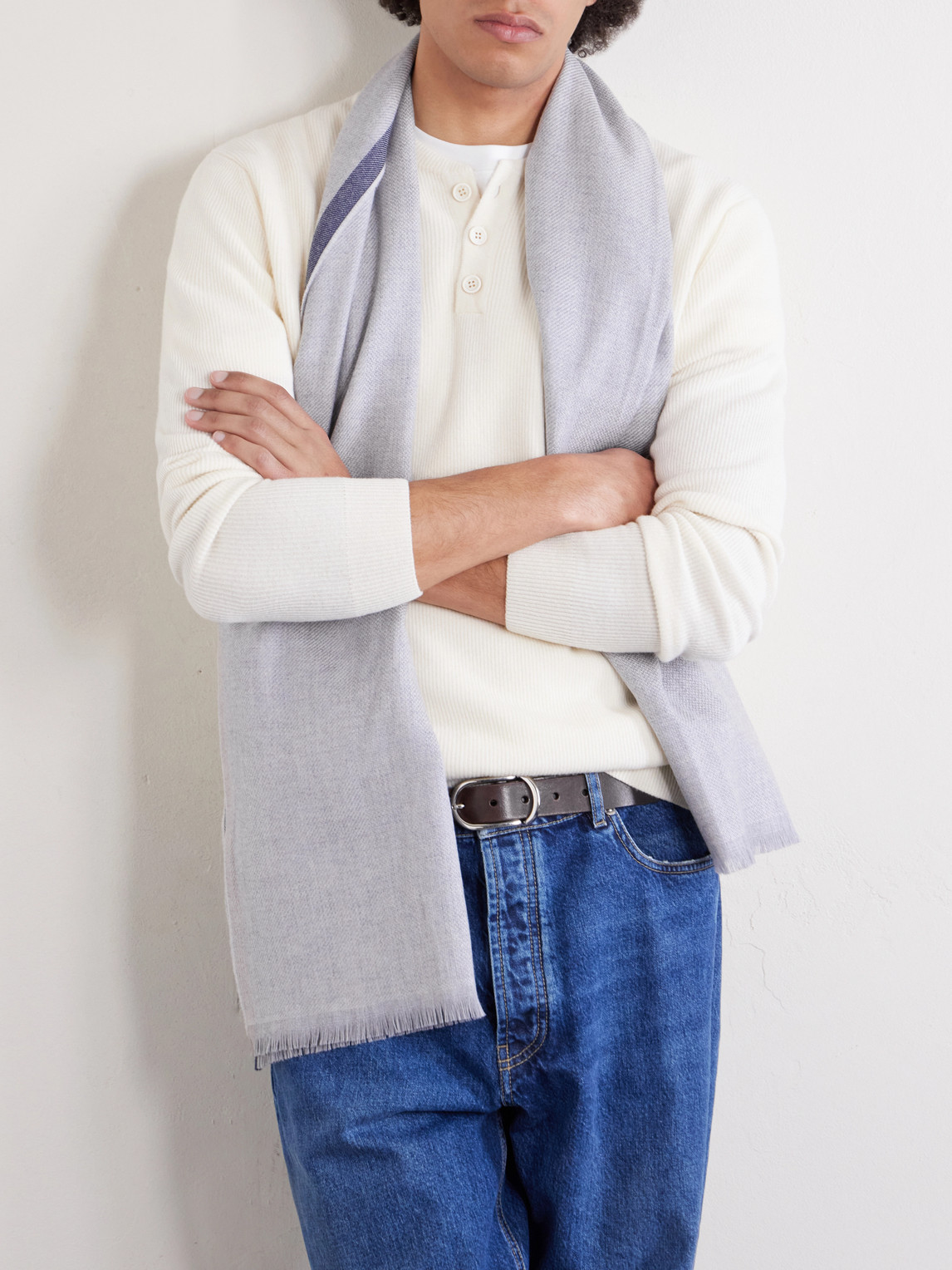 Brunello Cucinelli Fringed Wool and Cashmere-Blend Scarf - Men | Thumbnail 3 Brunello Cucinelli Fringed Wool and Cashmere-Blend Scarf - Men | Thumbnail 3