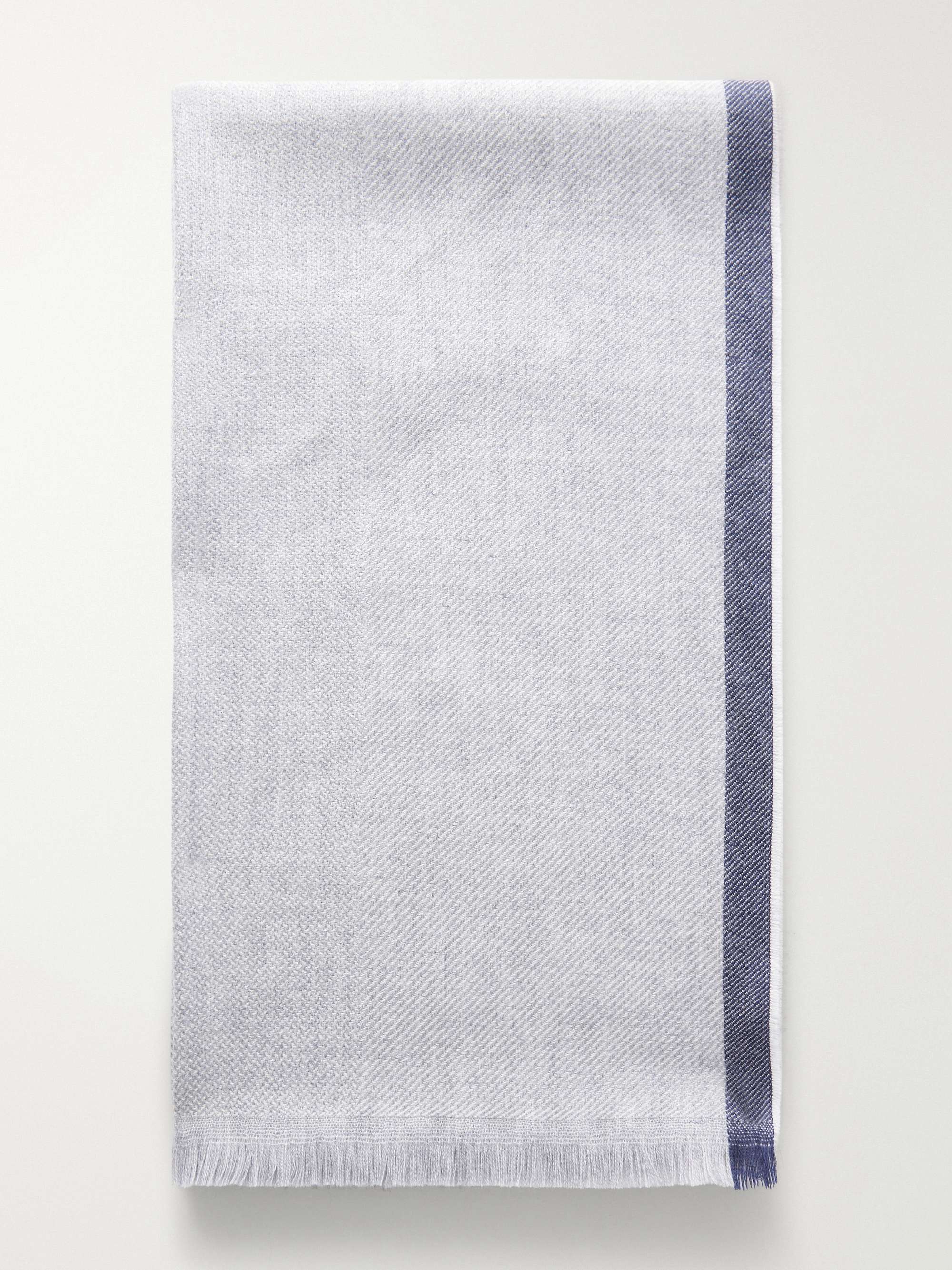 BRUNELLO CUCINELLI Fringed Striped Wool and Cashmere-Blend Scarf