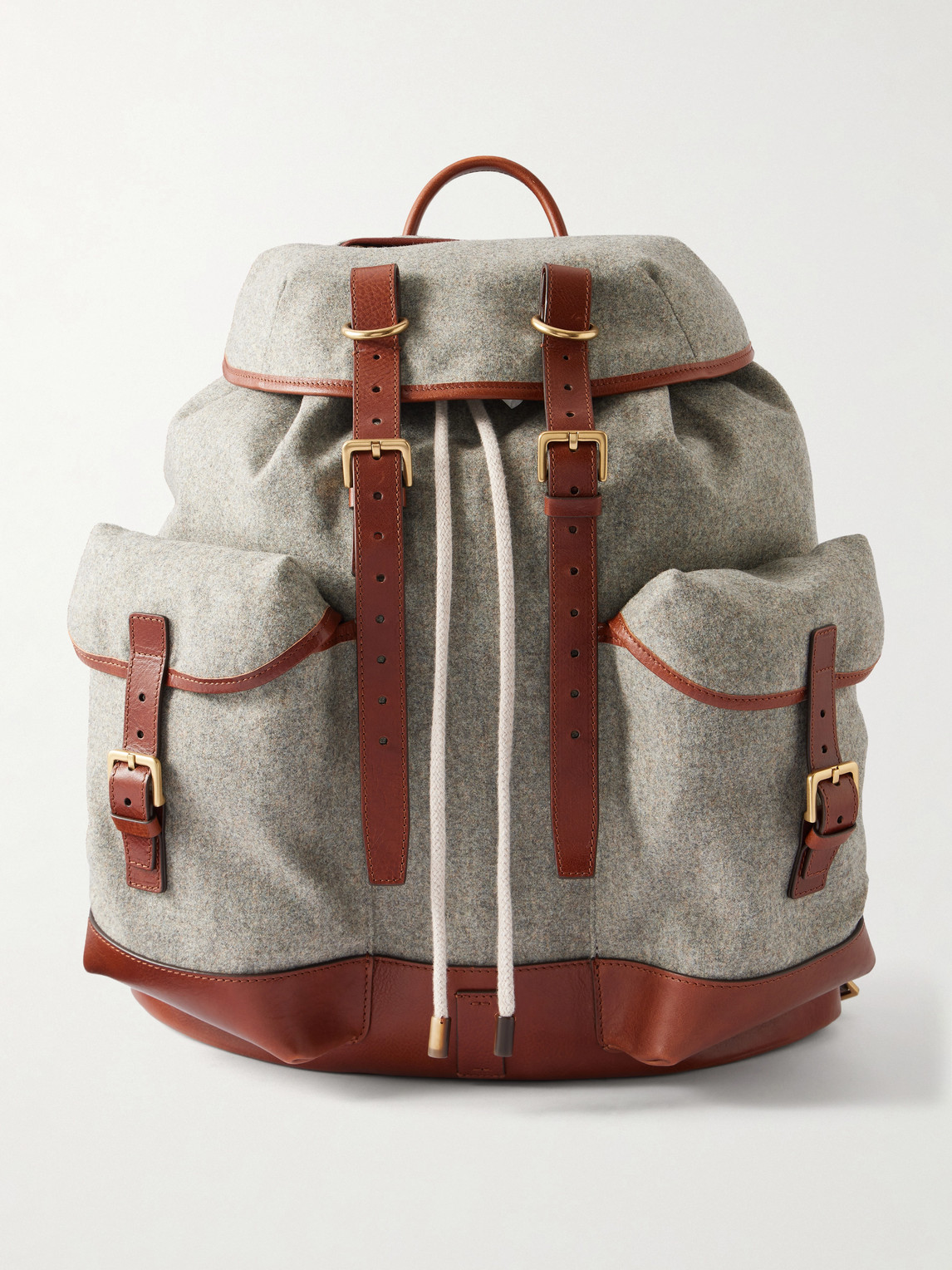 Brunello Cucinelli Leather-trimmed Flannel Backpack In Green