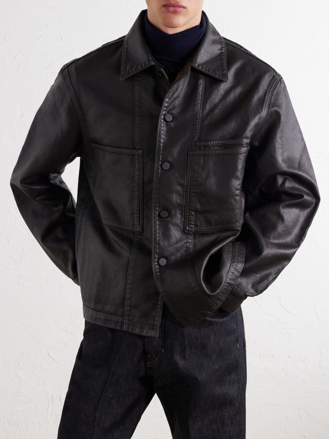 Coated Cotton-Twill Overshirt