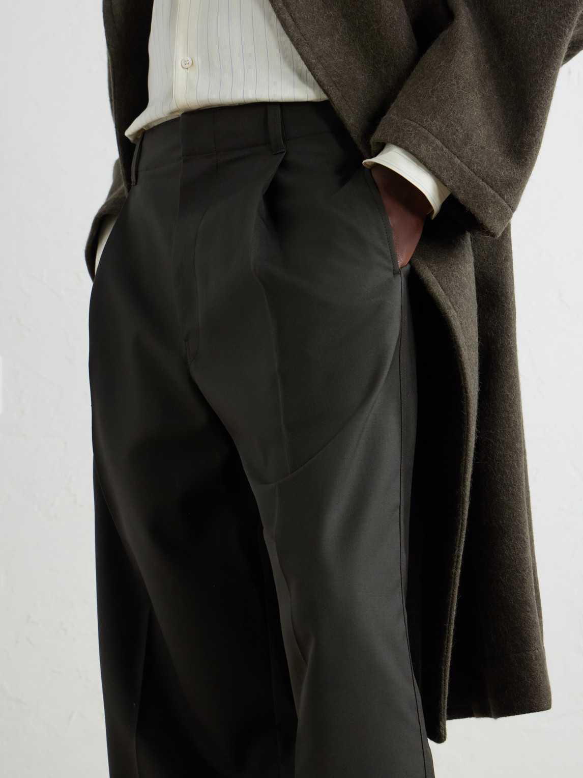 Straight-Leg Pleated Woven Trousers