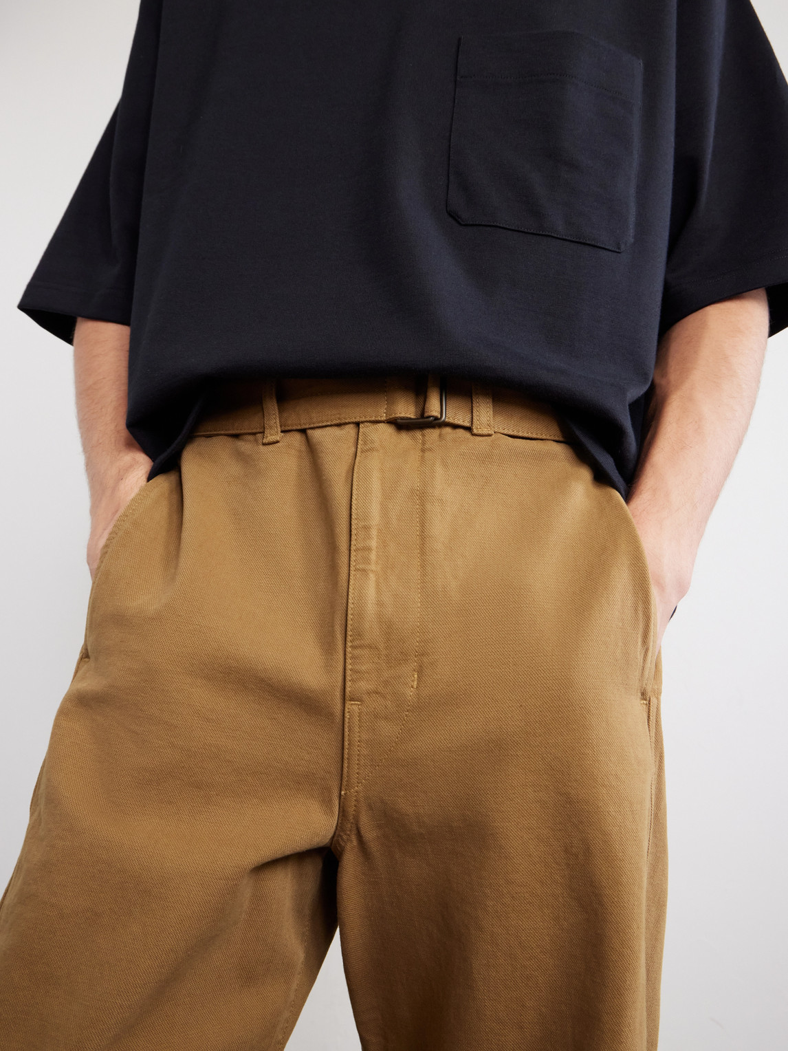 Straight-Leg Belted Cotton-Twill Trousers