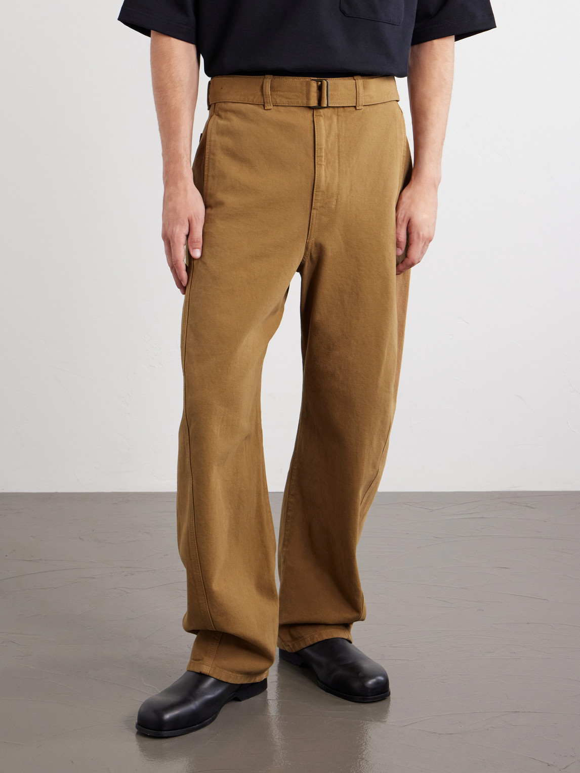 Straight-Leg Belted Cotton-Twill Trousers