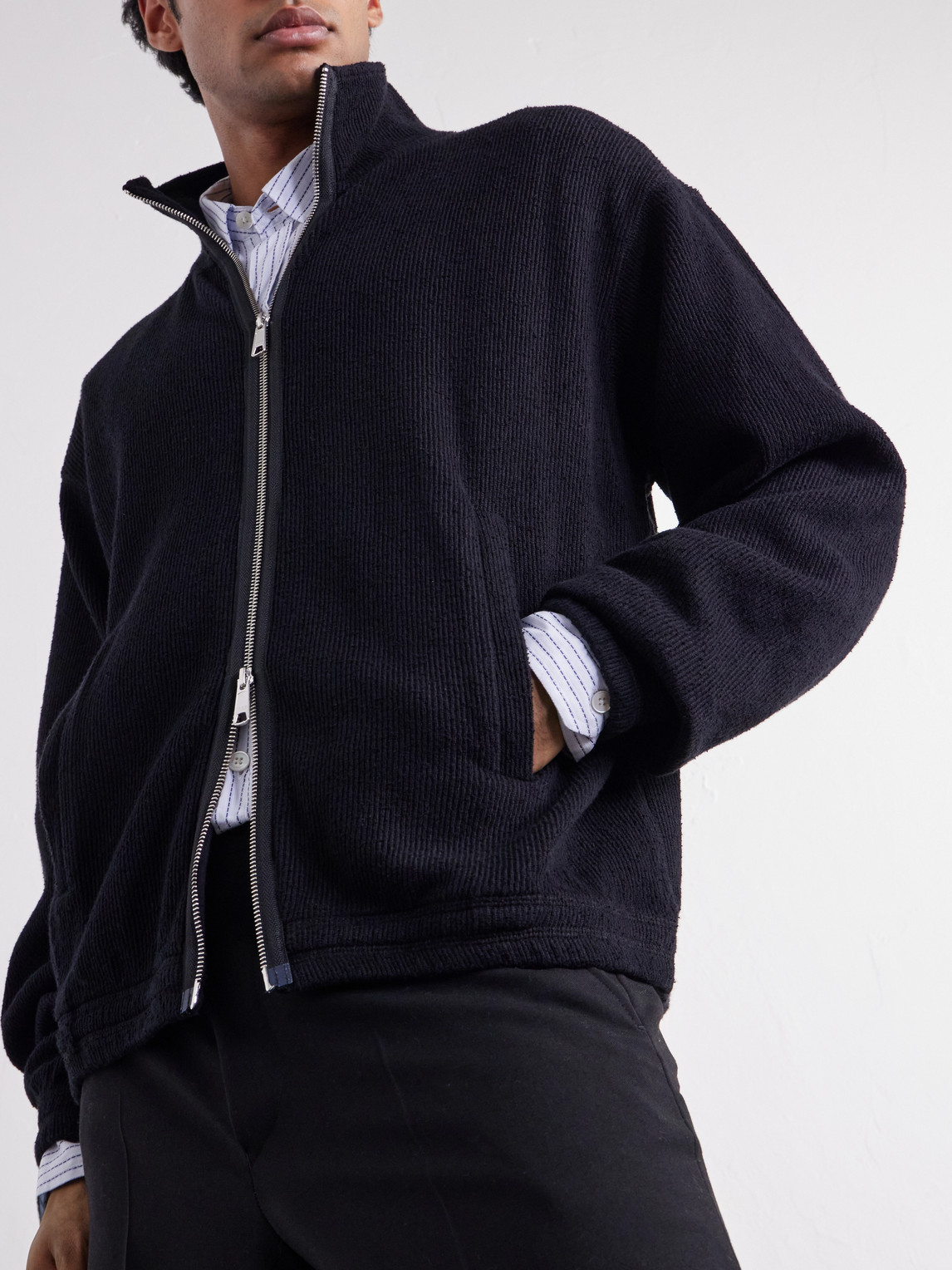 Covet Ribbed Cotton-Jersey Zip-Up Sweatshirt