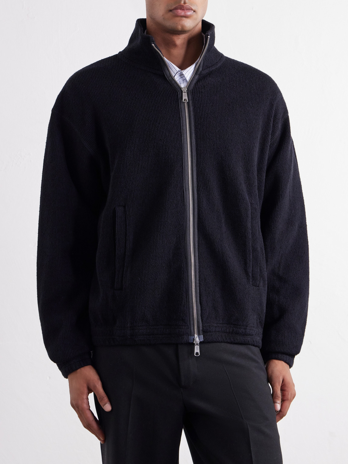 Covet Ribbed Cotton-Jersey Zip-Up Sweatshirt