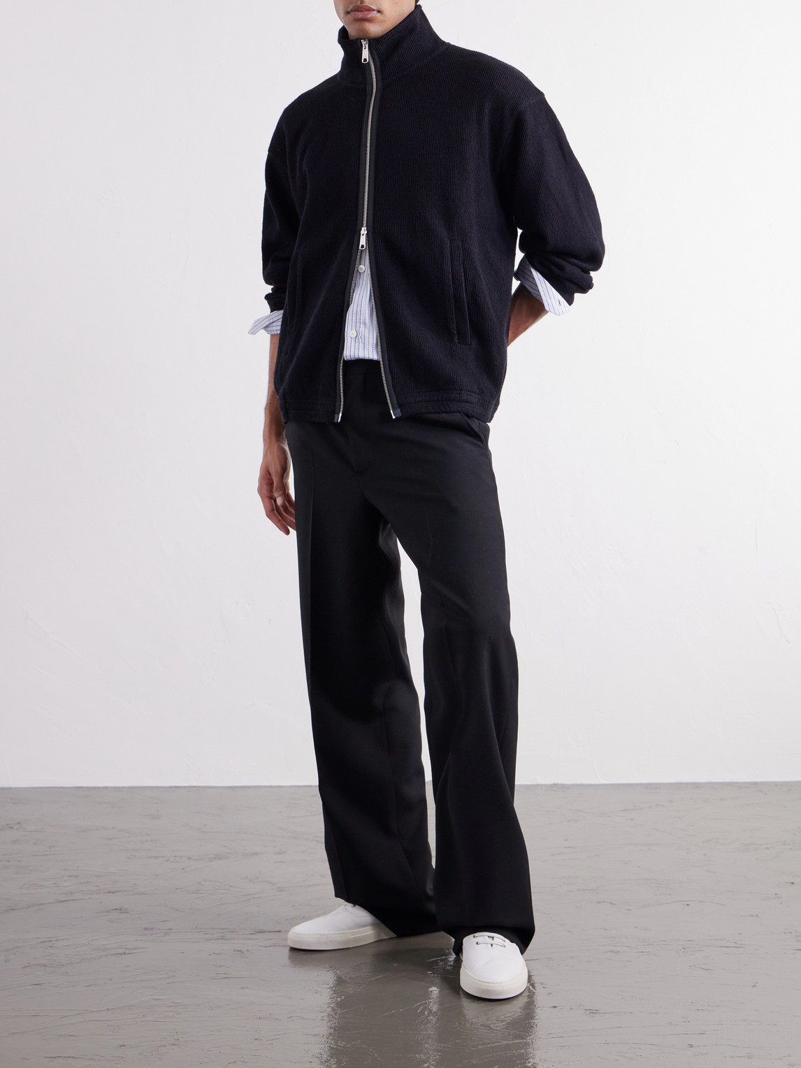 Covet Ribbed Cotton-Jersey Zip-Up Sweatshirt
