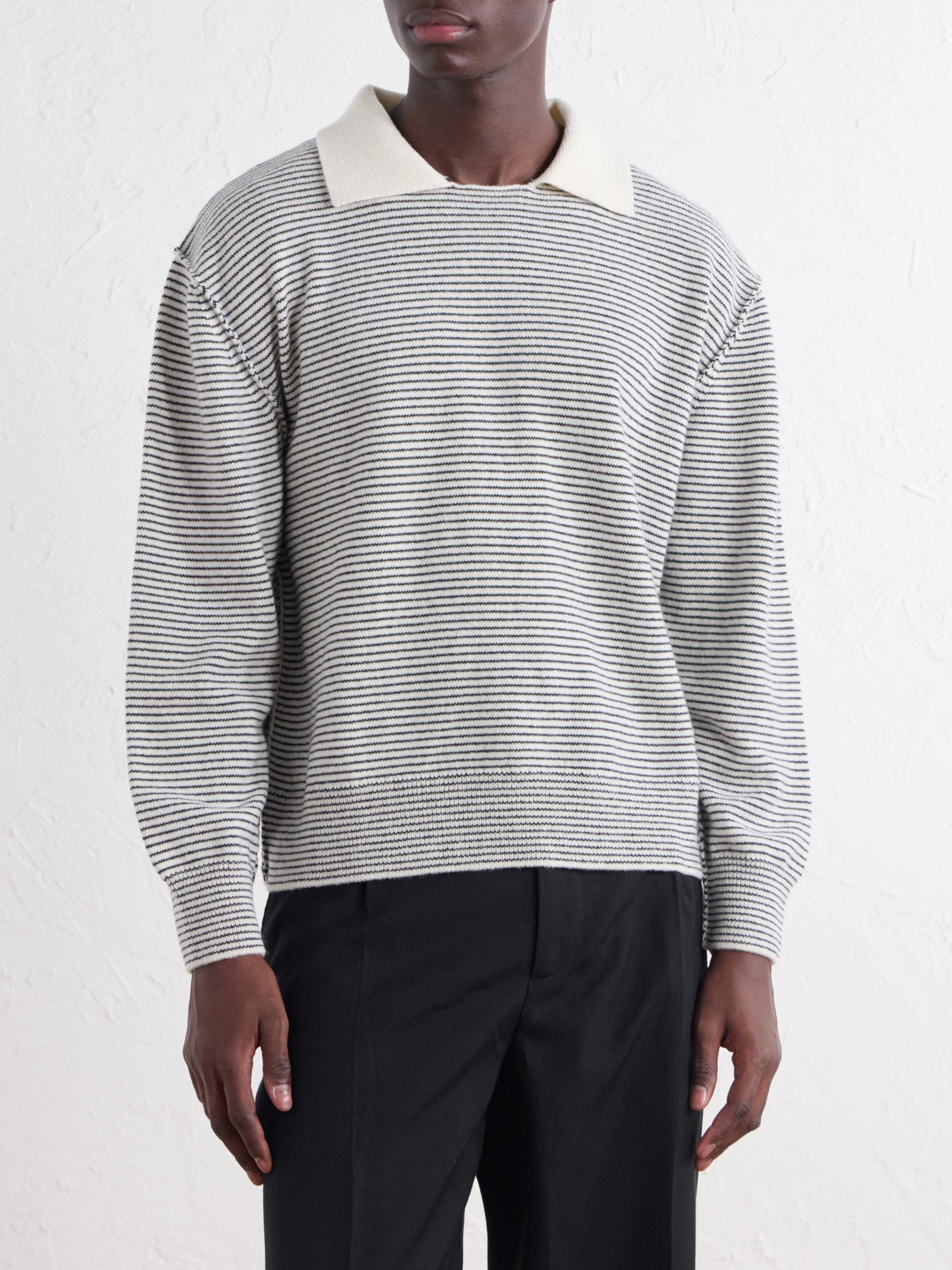 Charming Striped Wool Polo Sweater
