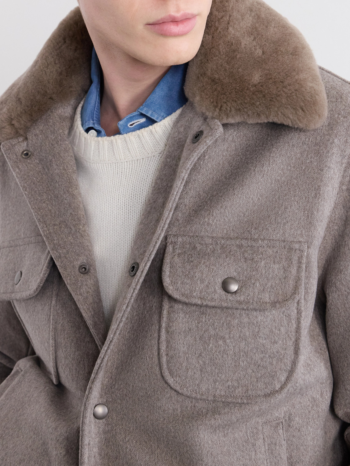 Sherling Trim Wool Bomber Jacket