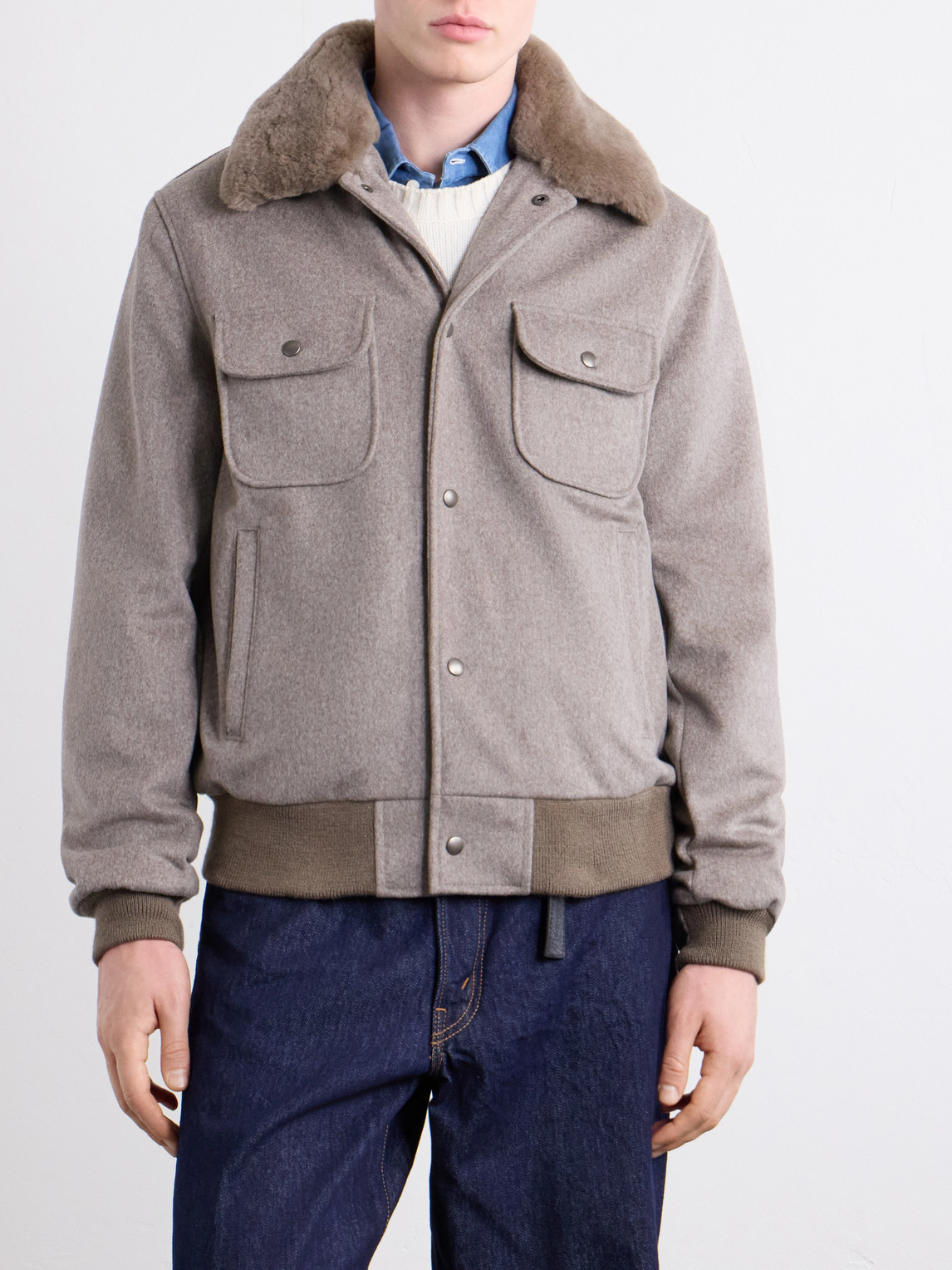  Golden Bear - Sherling Trim Wool Bomber Jacket - Men - Brown - S 