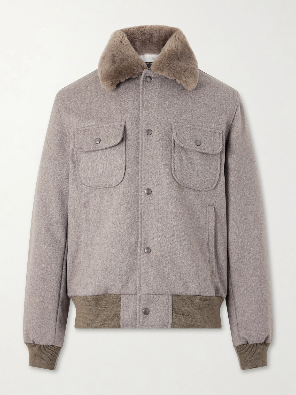 Golden Bear Sherling Trim Wool Bomber Jacket In Gray