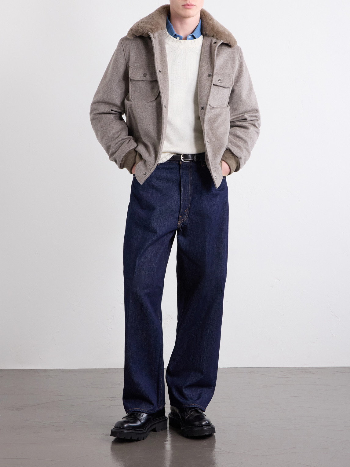 Sherling Trim Wool Bomber Jacket