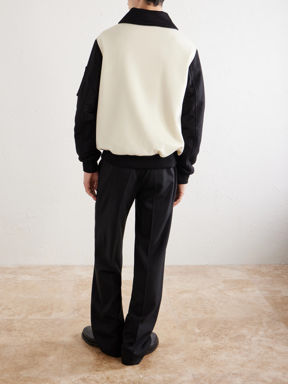 Two-Tone Leather-Trimmed Wool-Felt Bomber Jacket