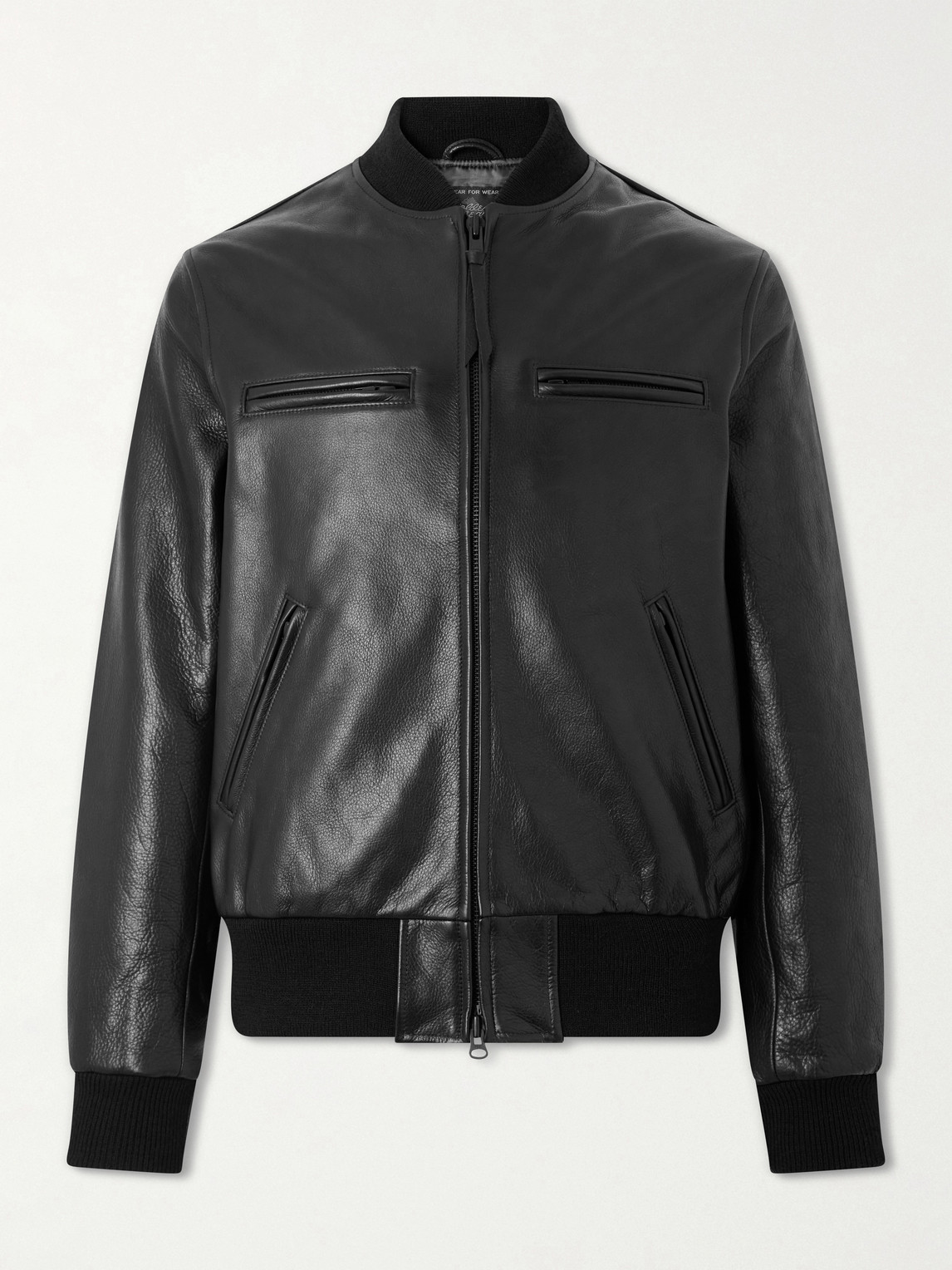 Golden Bear The Ridgewood Knit Trimmed Leather Bomber Jacket In Black