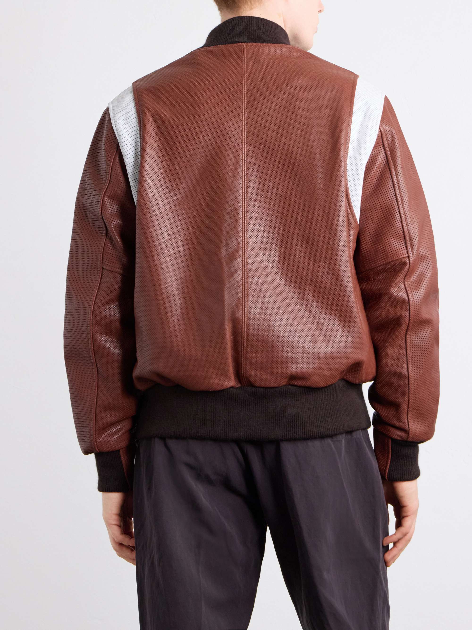 GOLDEN BEAR Perforated Fabric Trimmed Leather Jacket for Men | MR