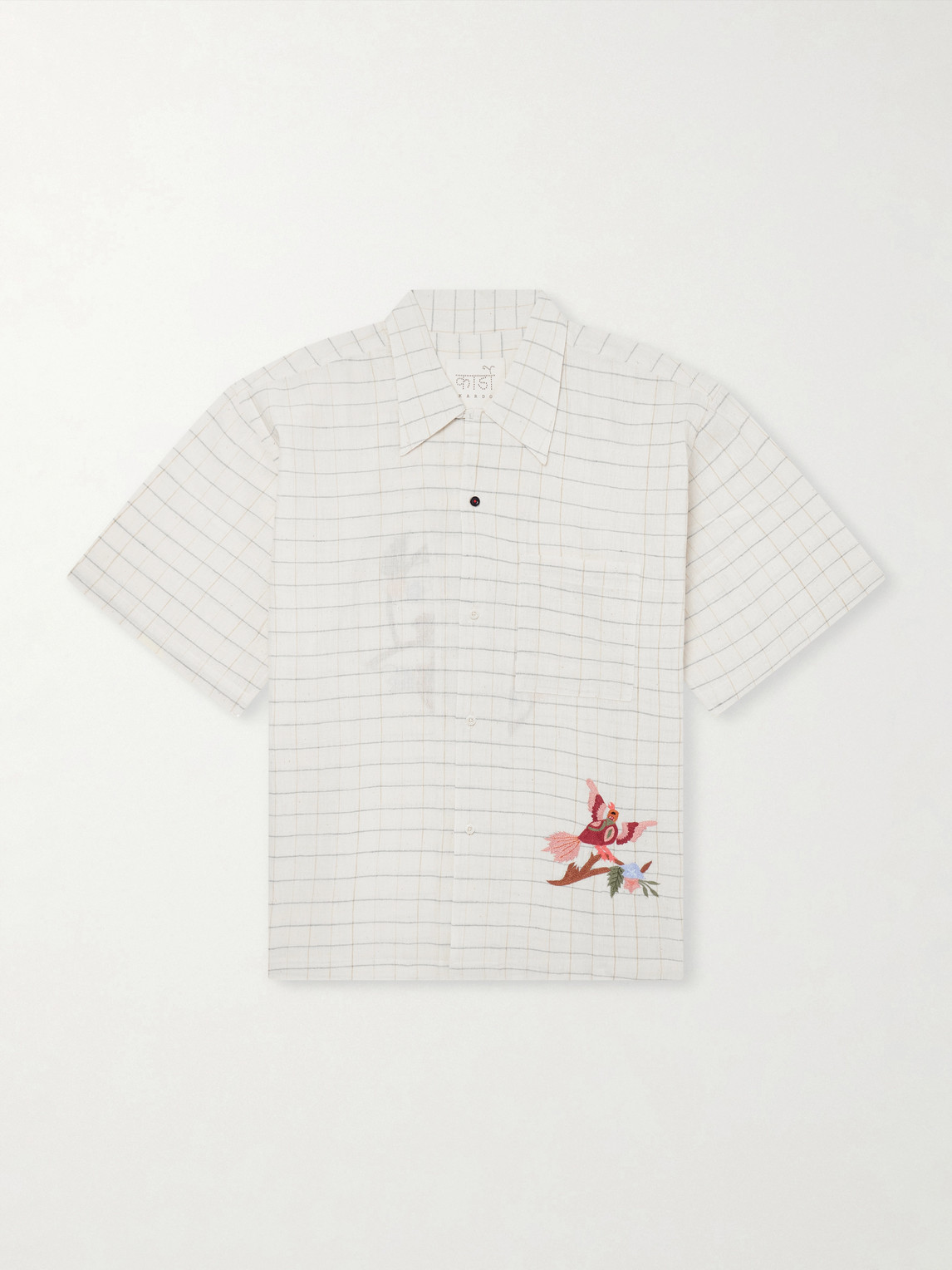 Kardo Rohit Embroidered Checked Cotton Shirt In Neutral