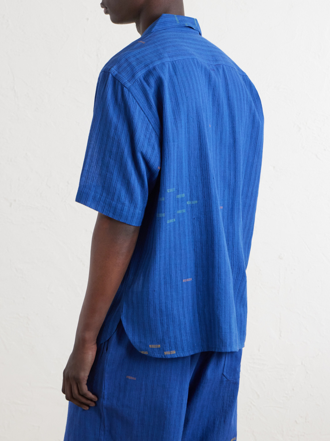  Kardo - Ronald Convertible-collar Embroidered Striped Cotton Shirt - Men - Blue - M 