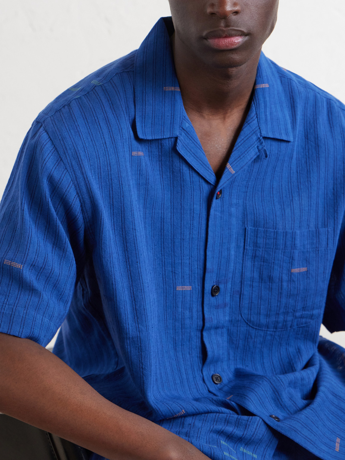 Ronald Convertible-Collar Embroidered Striped Cotton Shirt