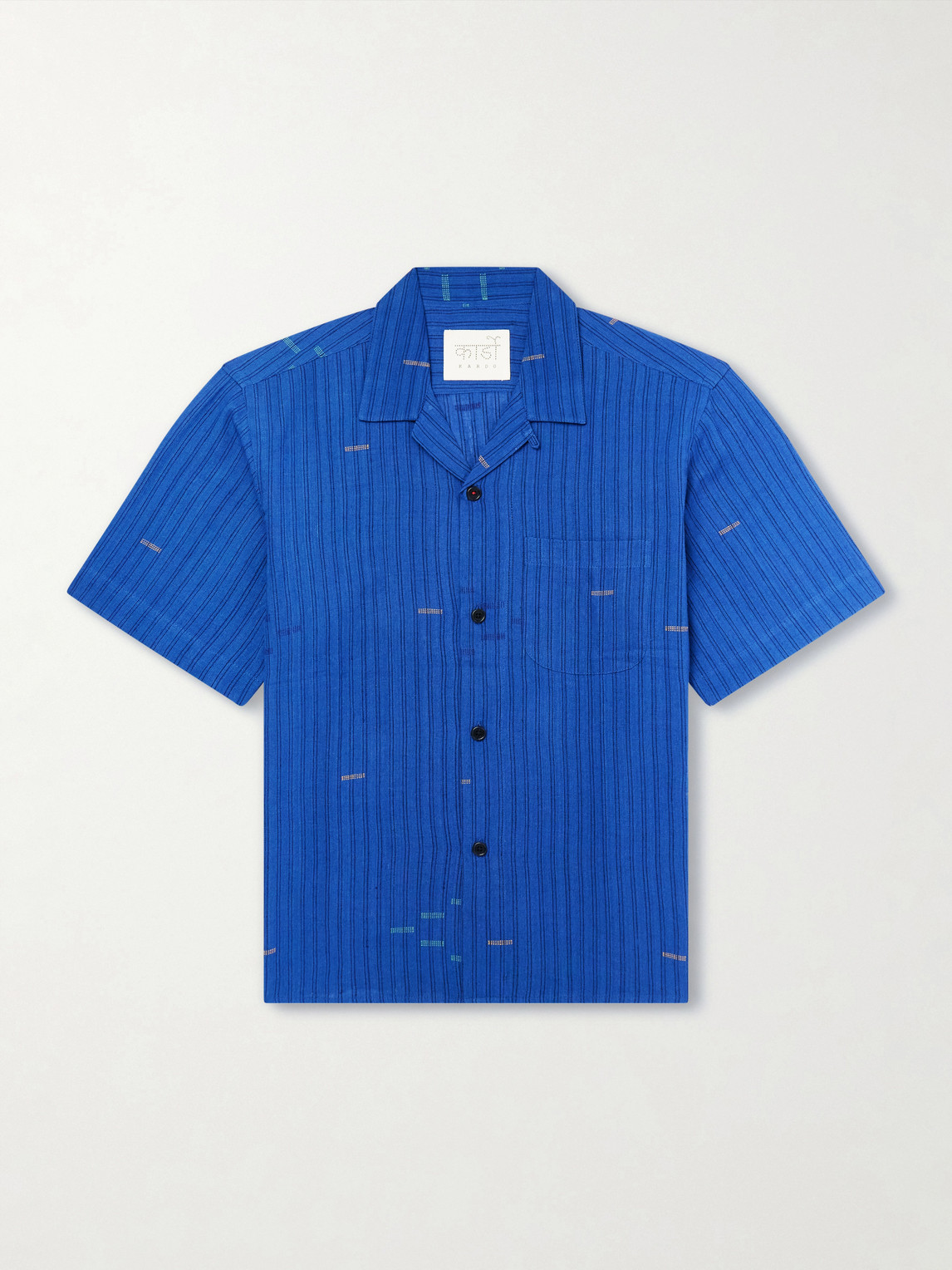 Kardo Ronald Convertible-collar Embroidered Striped Cotton Shirt In Blue