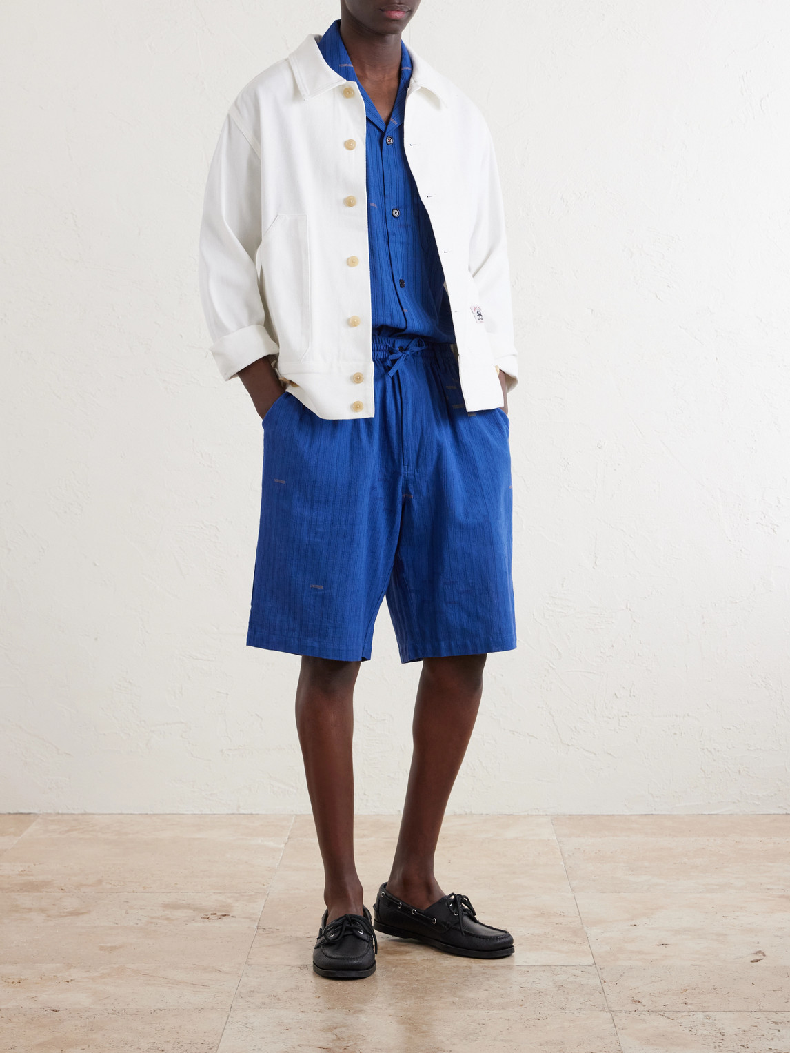 Ronald Convertible-Collar Embroidered Striped Cotton Shirt