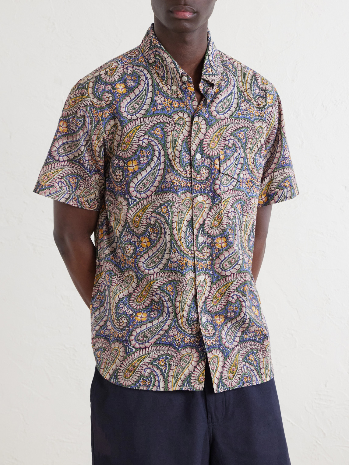 Ron Button-Down Collar Paisley-Print Cotton Shirt