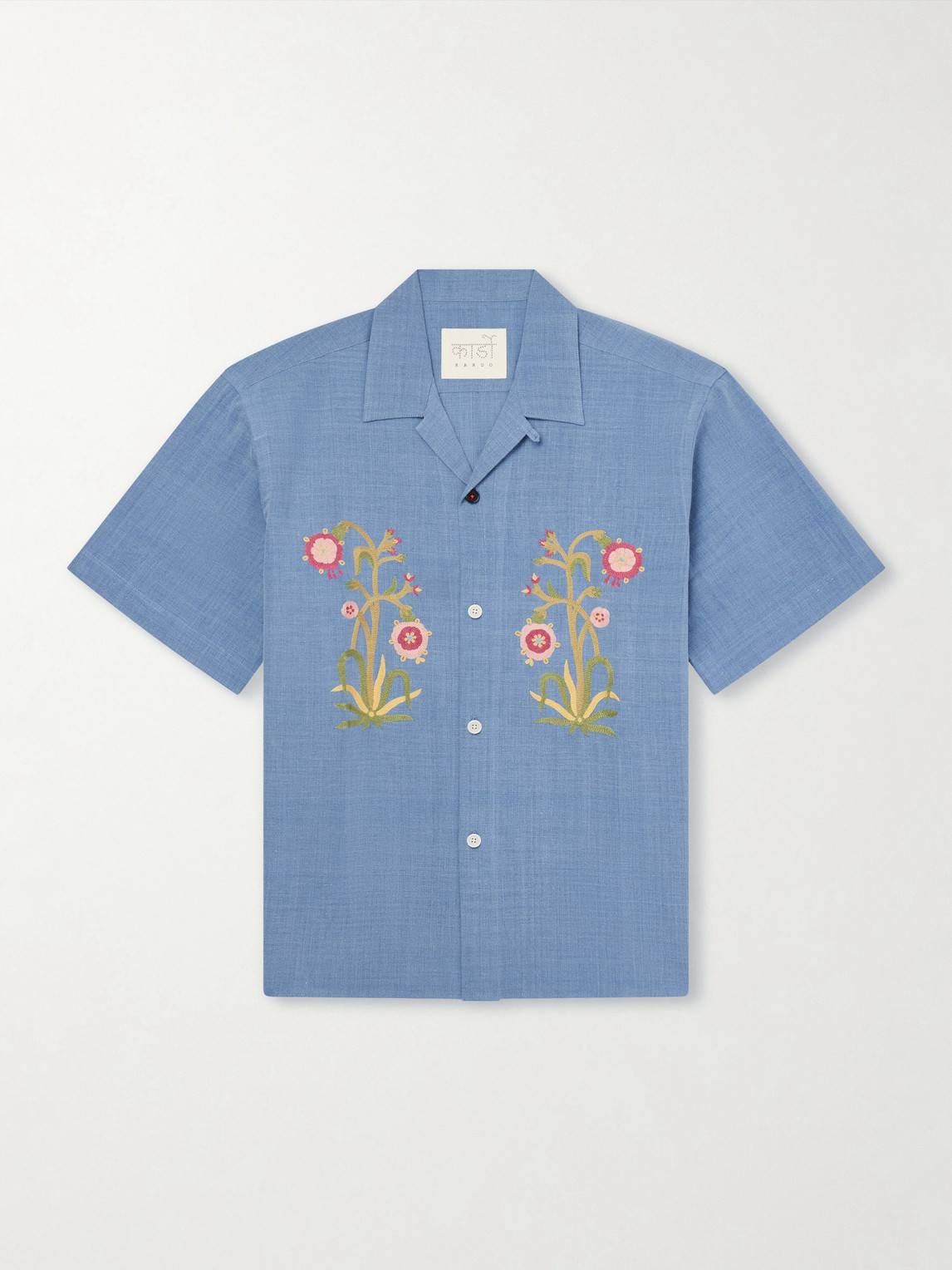 Kardo Ronen Convertible-collar Embroidered Cotton Shirt In Blue