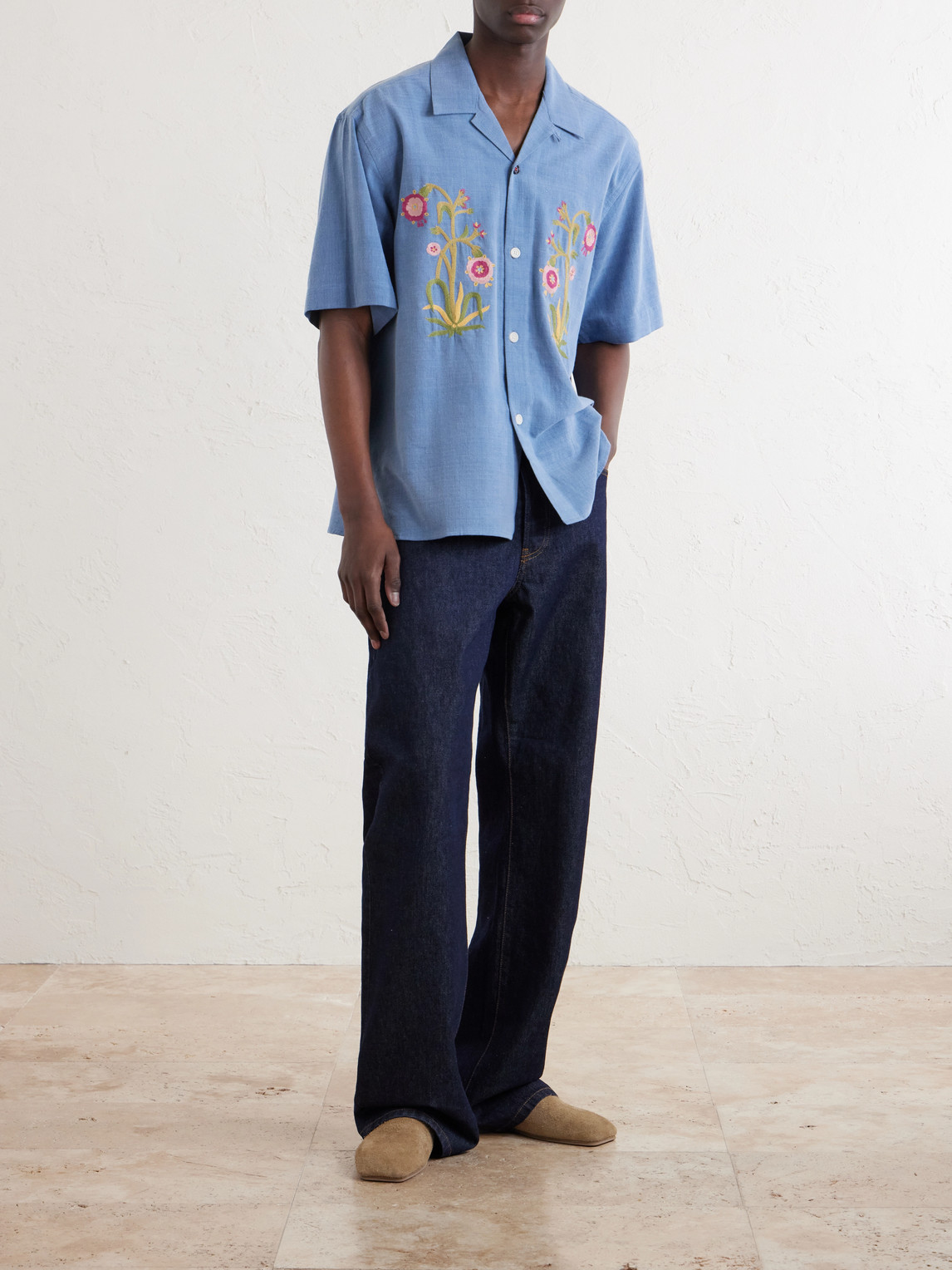 Ronen Convertible-Collar Embroidered Cotton Shirt