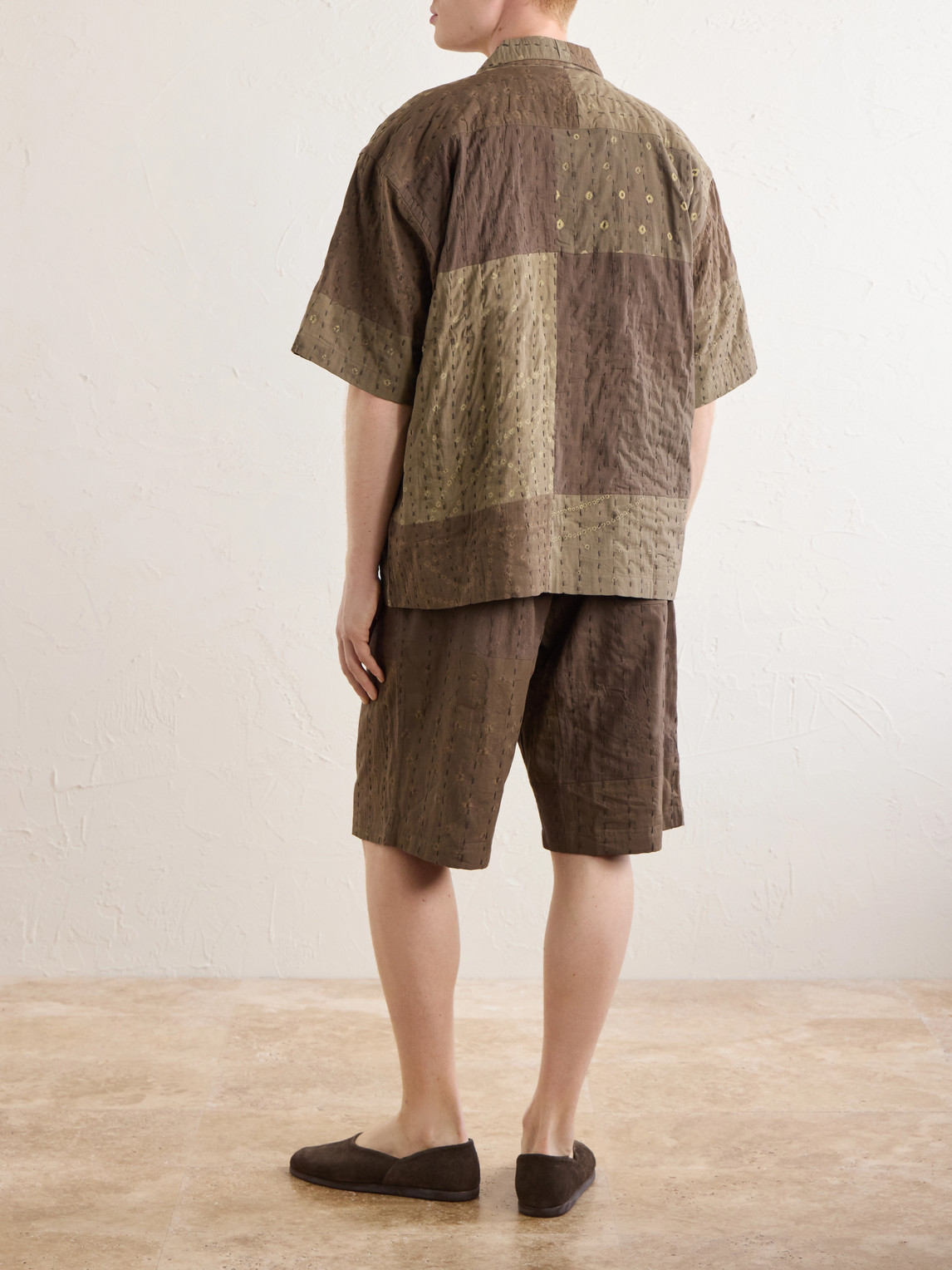  Kardo - Rohit Bandhani Convertible-collar Patchwork Embroidered Cotton Shirt - Men - Brown - S 