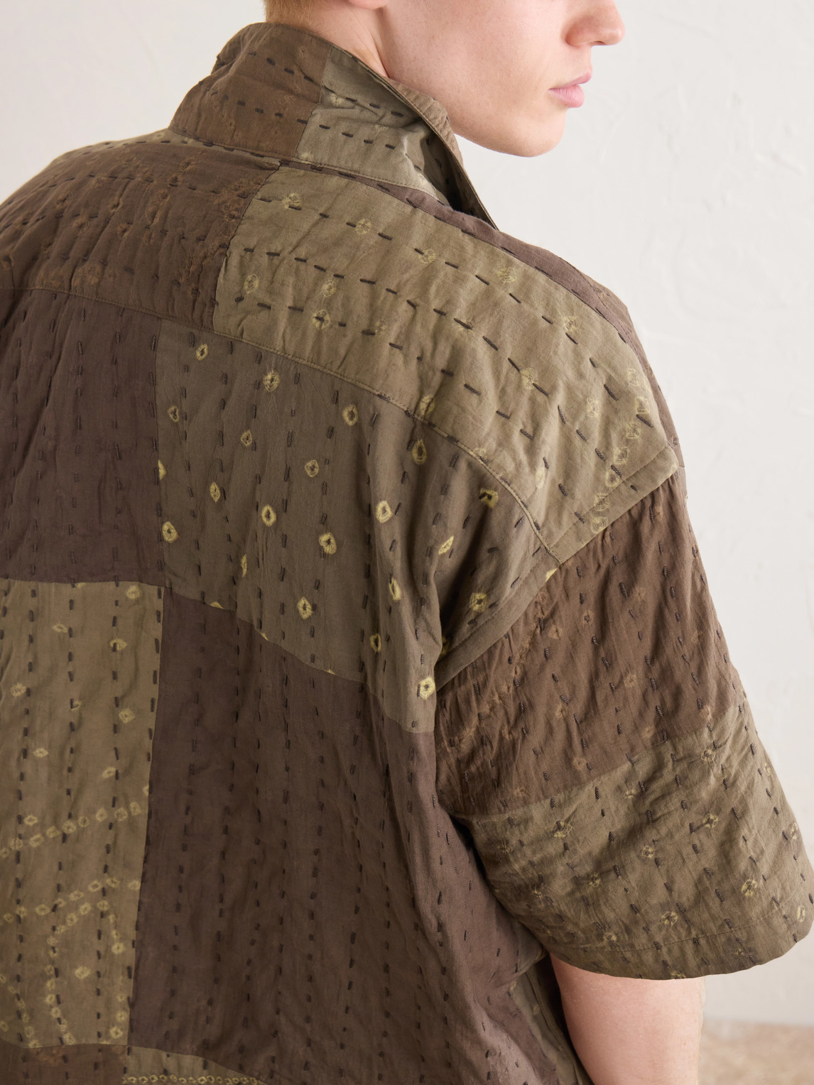 Rohit Bandhani Convertible-Collar Patchwork Embroidered Cotton Shirt