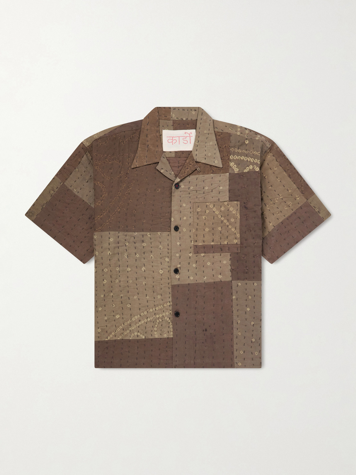 Kardo Rohit Bandhani Convertible-Collar Patchwork Embroidered Cotton Shirt - Men