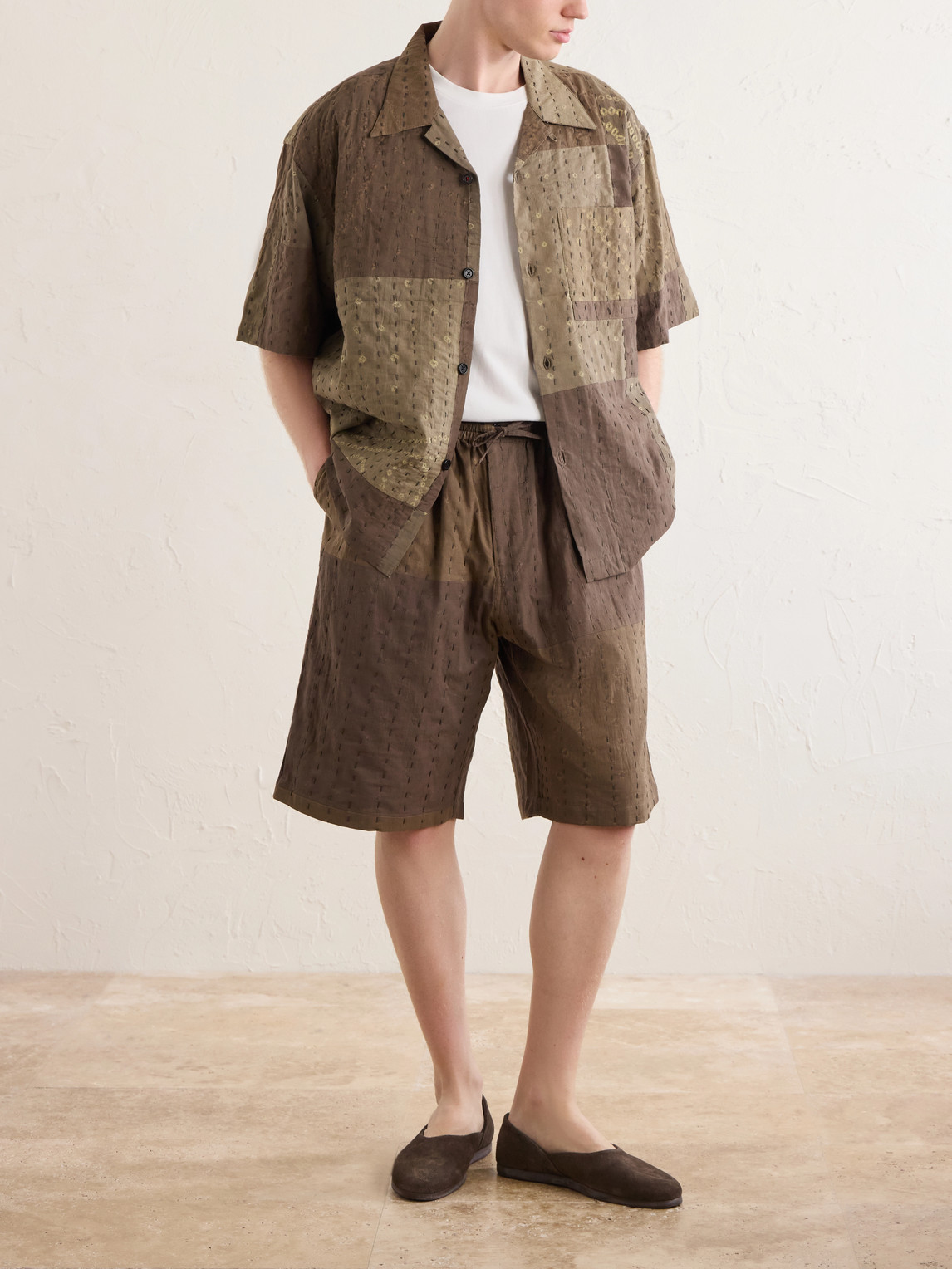 Rohit Bandhani Convertible-Collar Patchwork Embroidered Cotton Shirt