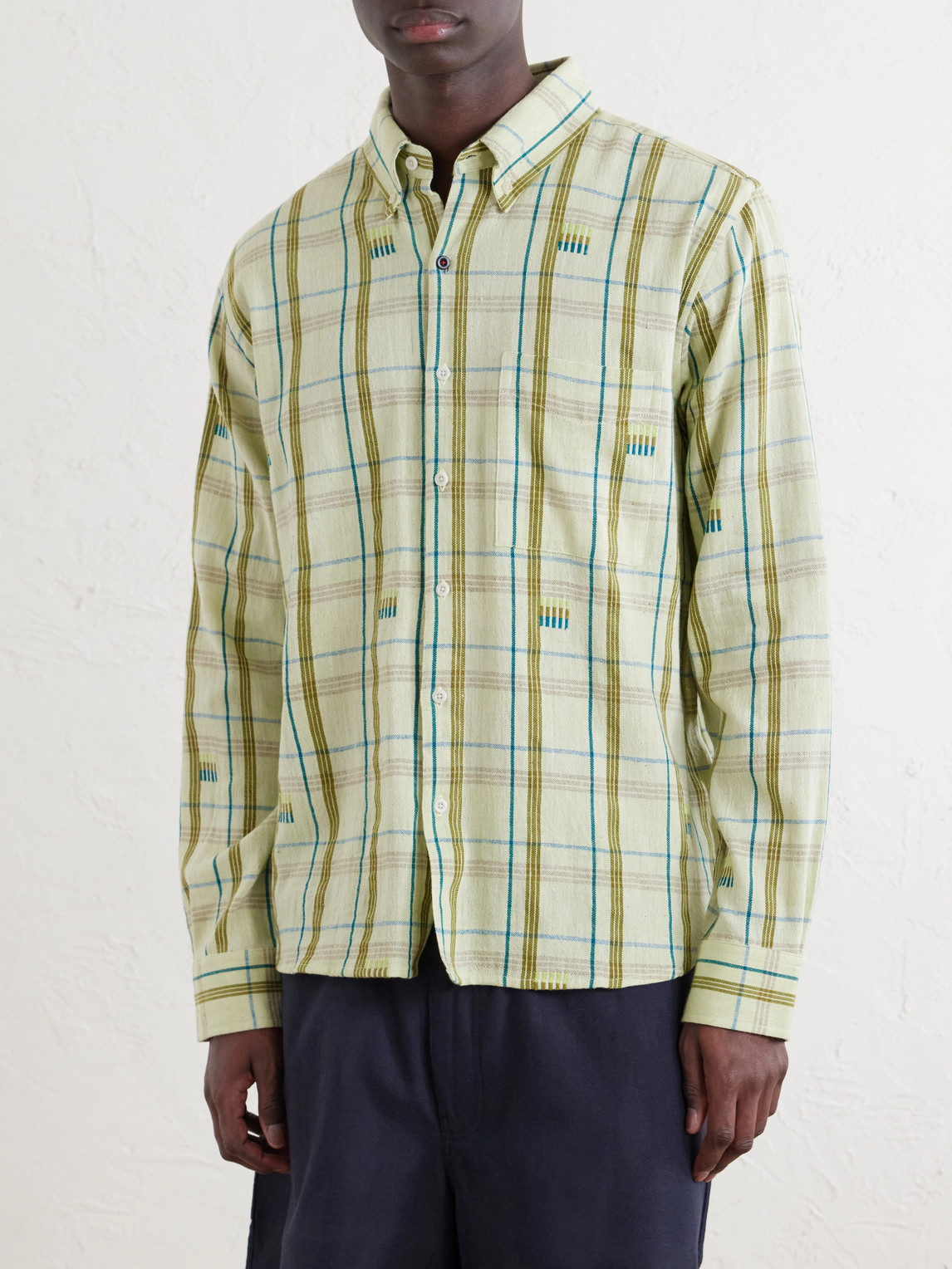  Kardo - Ronald Embroidered Checked Cotton Shirt - Men - Green - M 