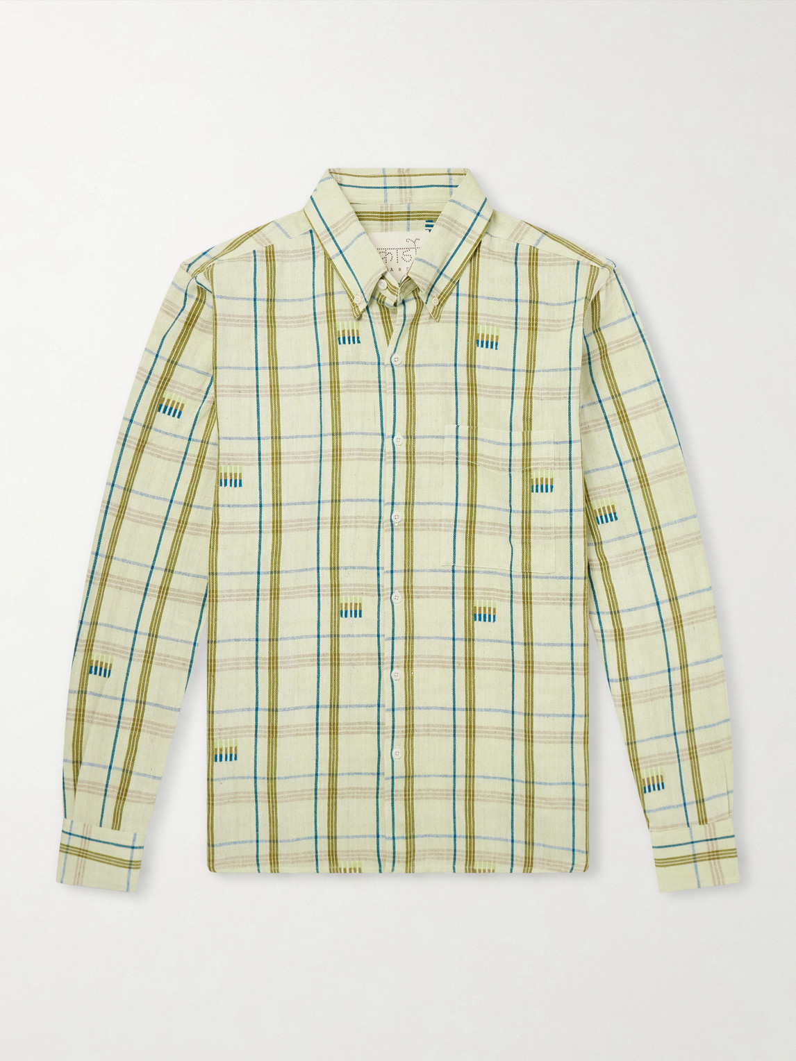 Kardo Ronald Embroidered Checked Cotton Shirt In Green