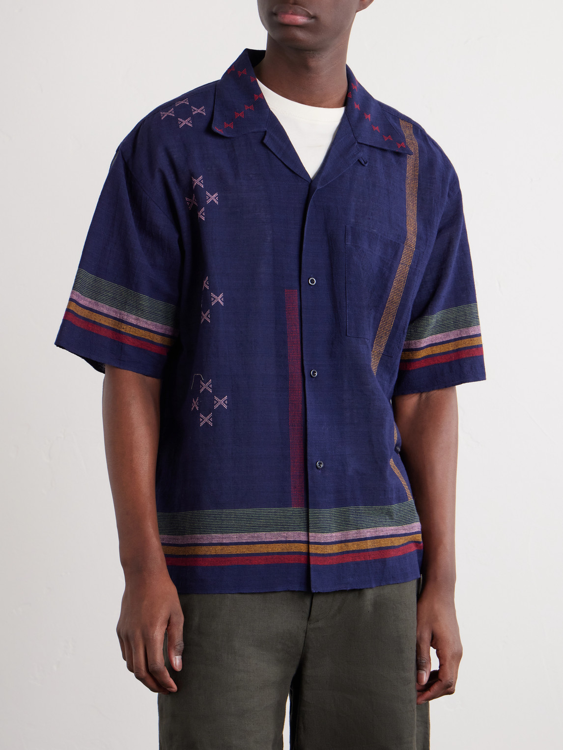  Kardo - Rohit Camp-collar Striped Cotton Shirt - Men - Blue - S 
