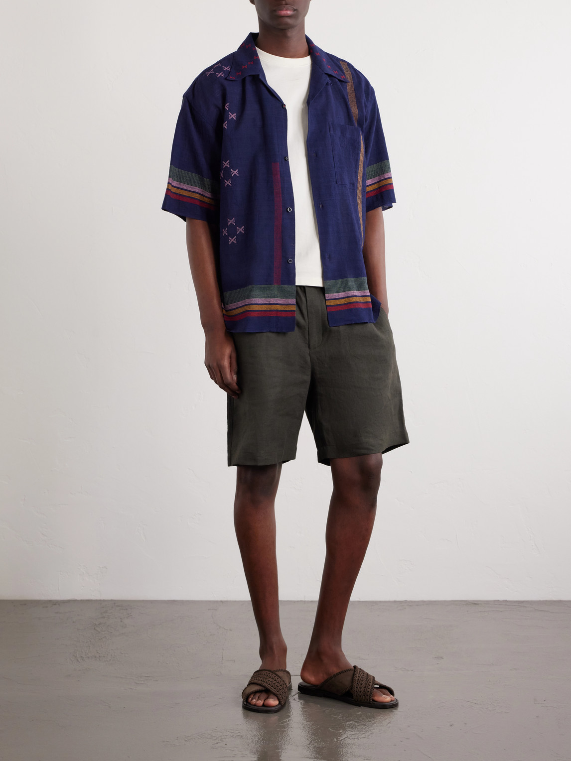 Rohit Camp-Collar Striped Cotton Shirt