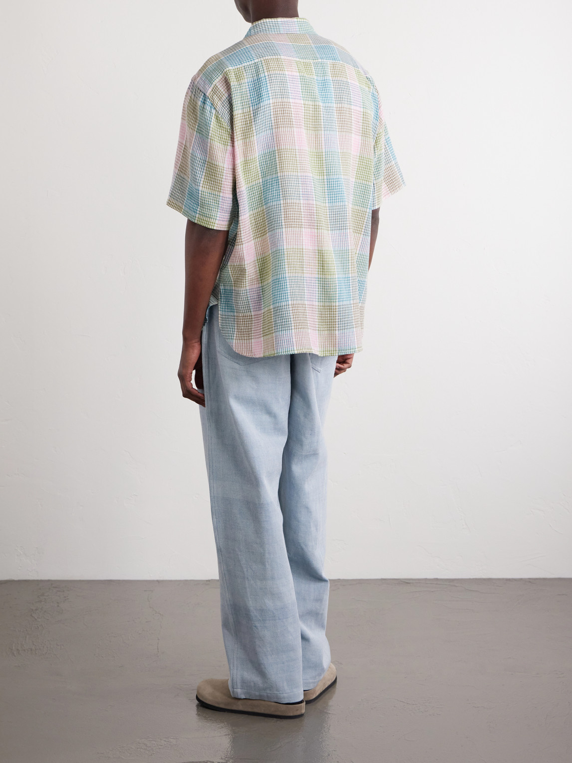 Ronen Camp-Collar Floral-Embroidered Checked Cotton And Linen-Blend Shirt