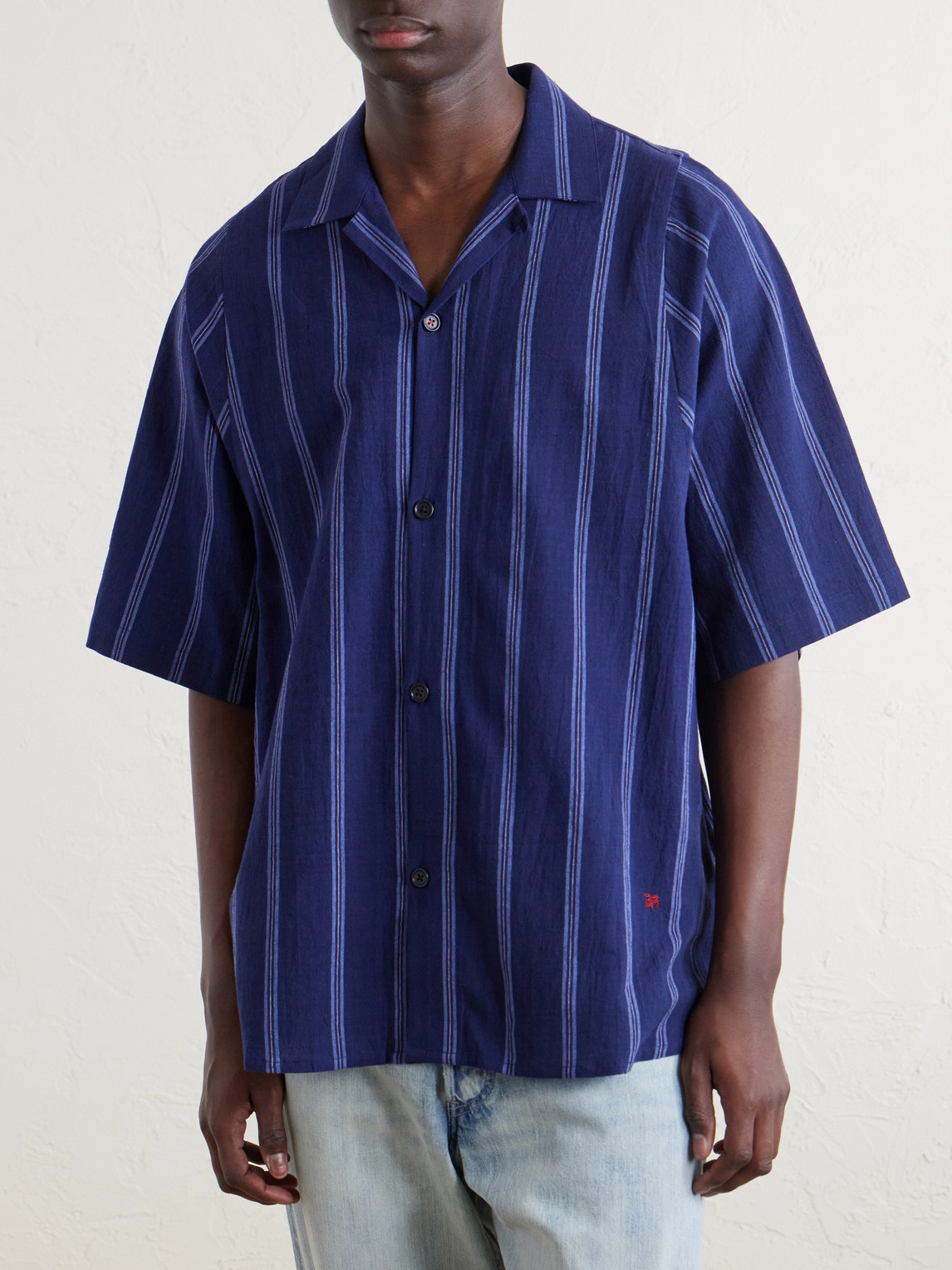 Yusuke Camp-Collar Striped Cotton Shirt