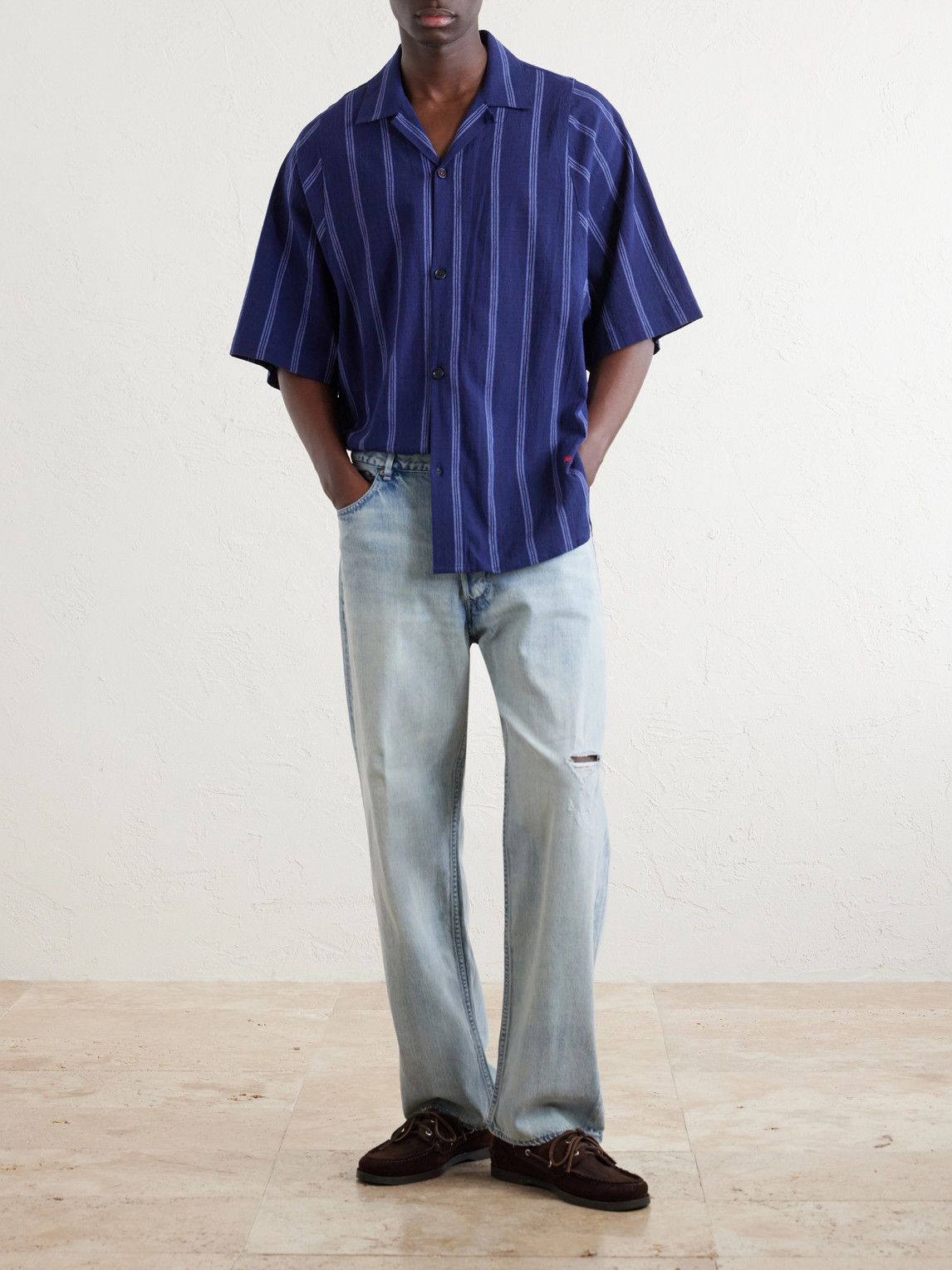 Yusuke Camp-Collar Striped Cotton Shirt